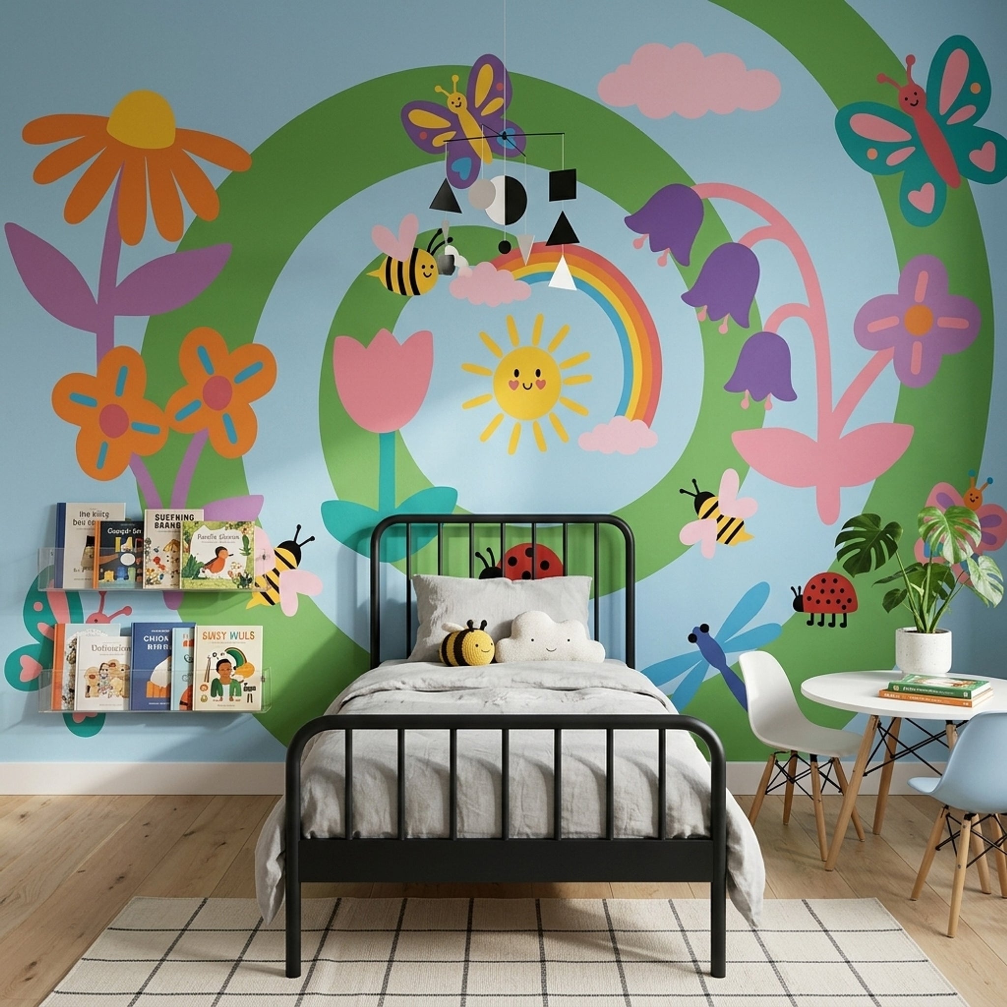 Cartoon Garden Wallpaper Bright Playful Wall Mural