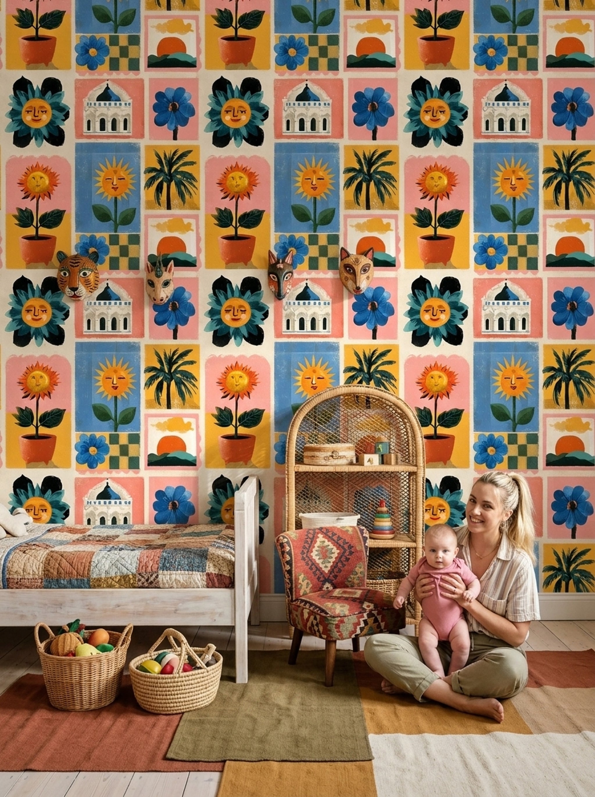 Tree Silhouette Wallpaper Sunset Palm Decorative Mural