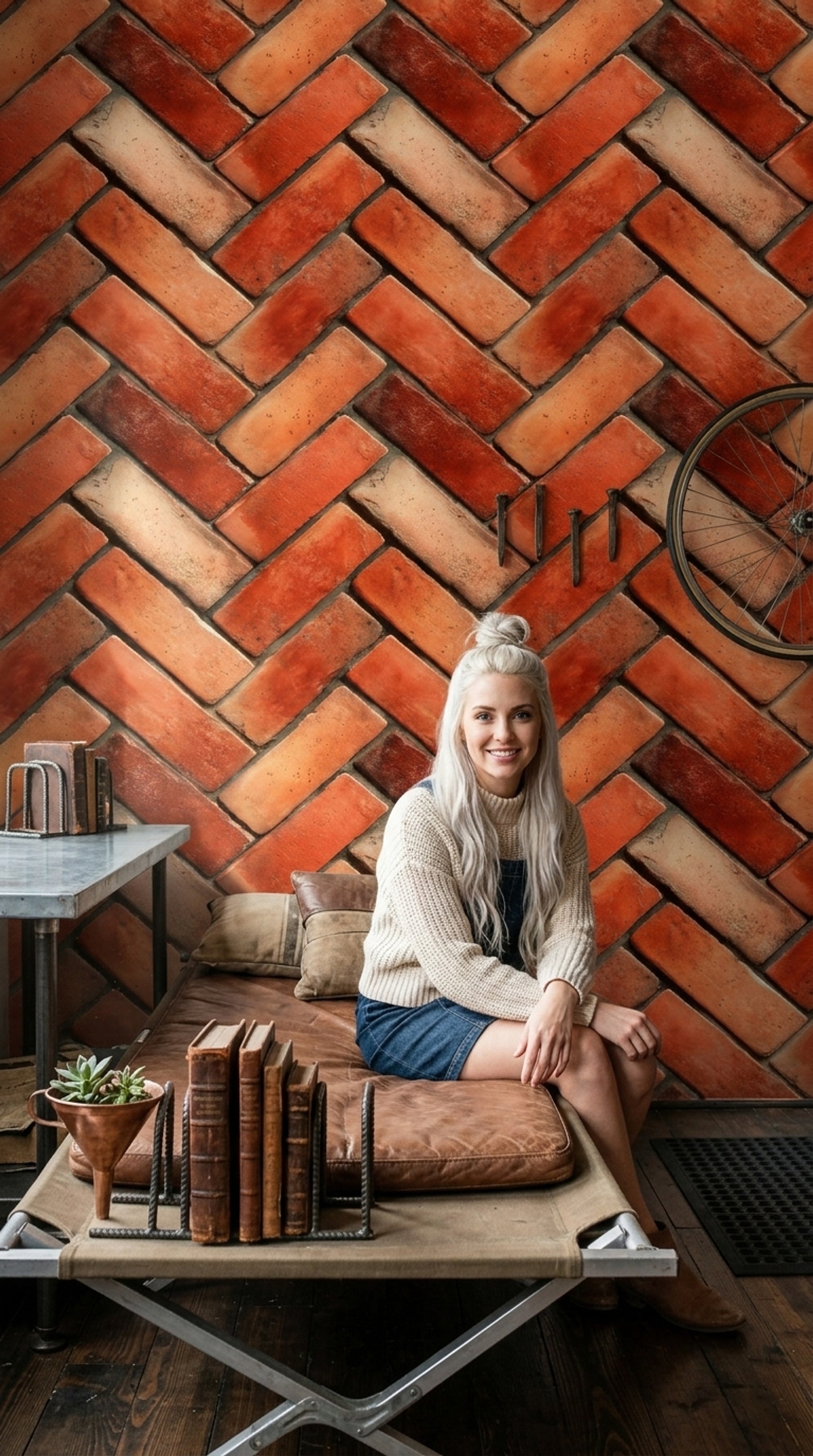 Diagonal Pattern Wallpaper Brick Terracotta Decorative Mural
