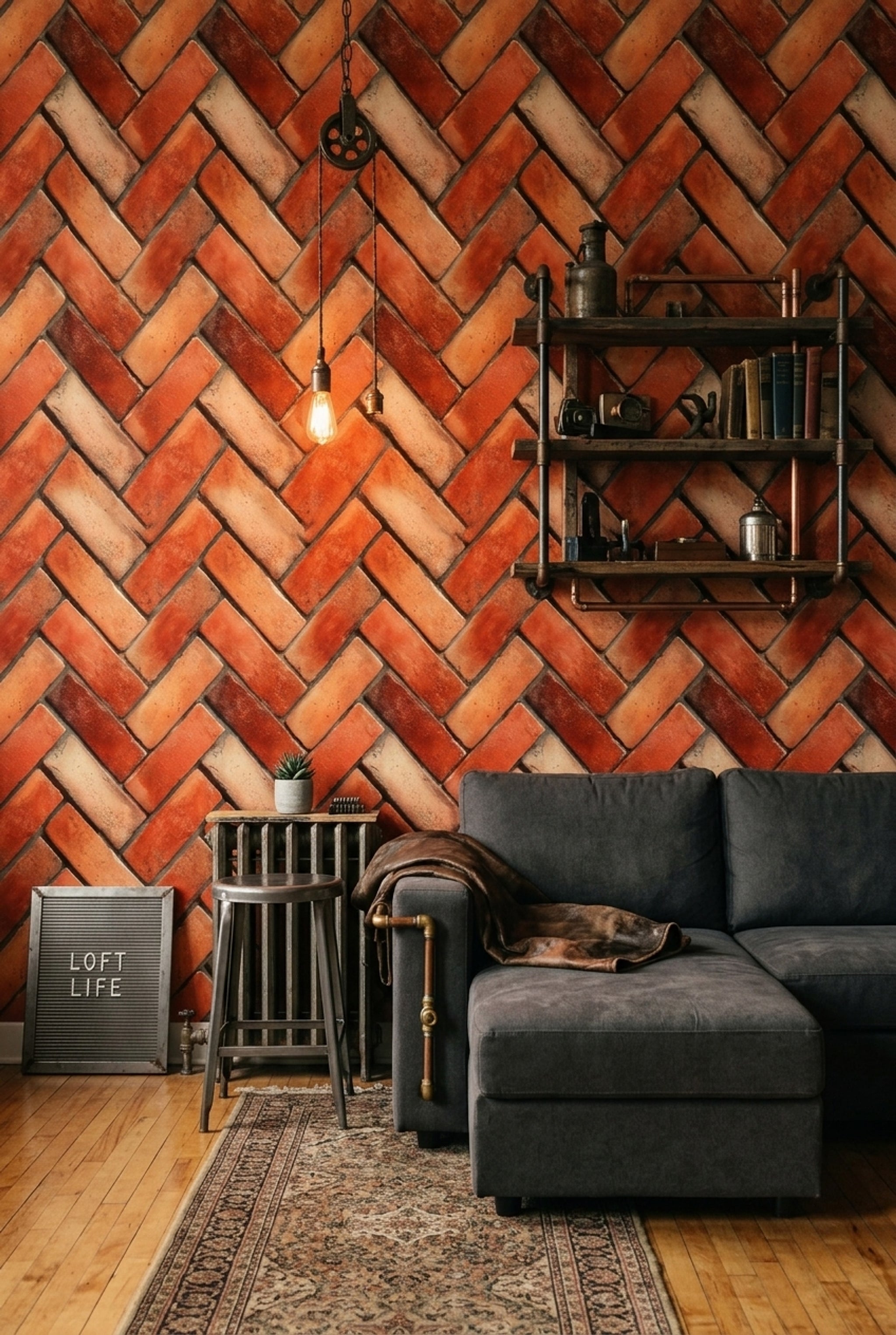 Diagonal Pattern Wallpaper Brick Terracotta Decorative Mural