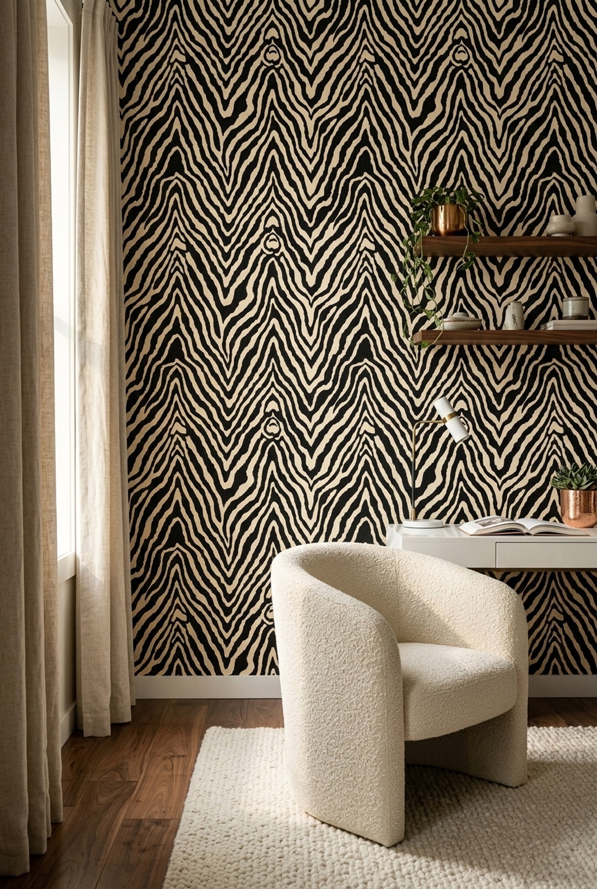 Zebra Print Wallpaper Animal Pattern Removable Black And Cream Wall Decor