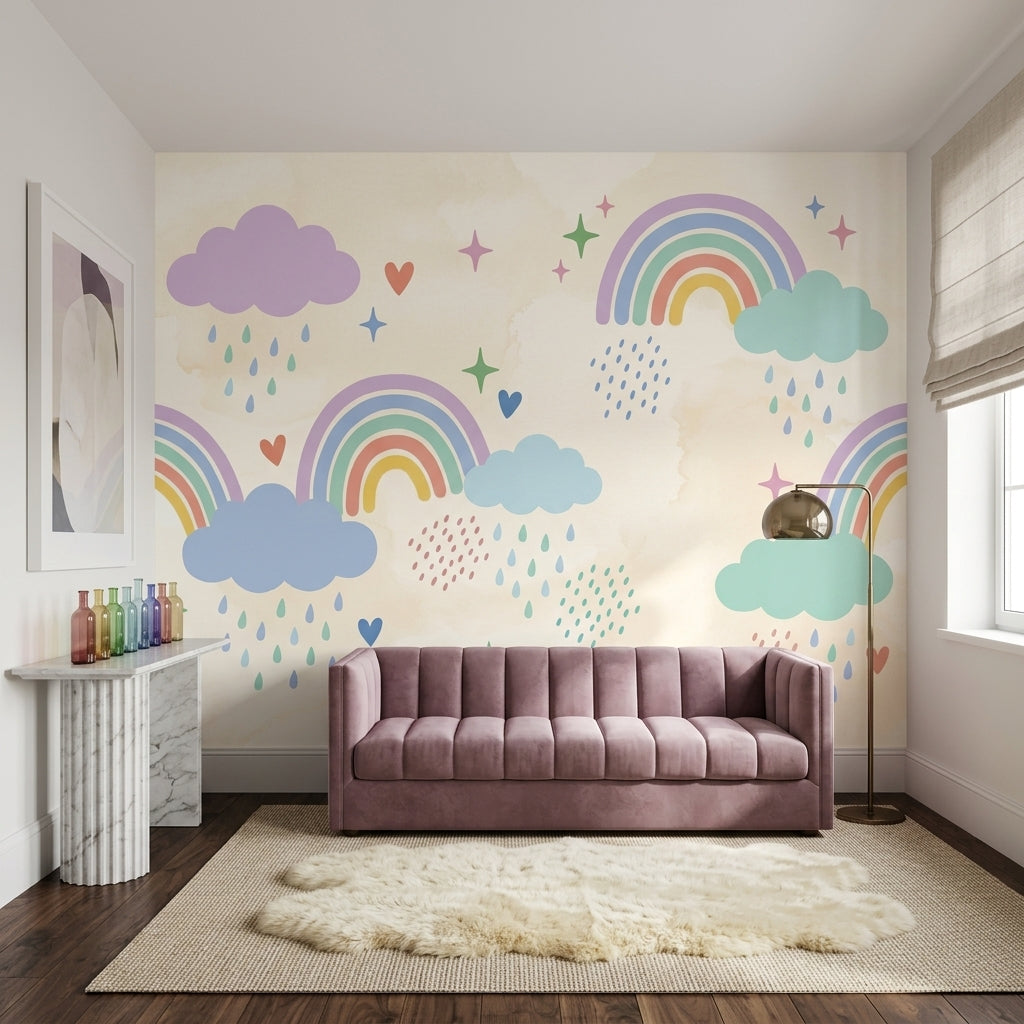 Rainbow Wallpaper Pastel Removable Whimsical Wall Decor