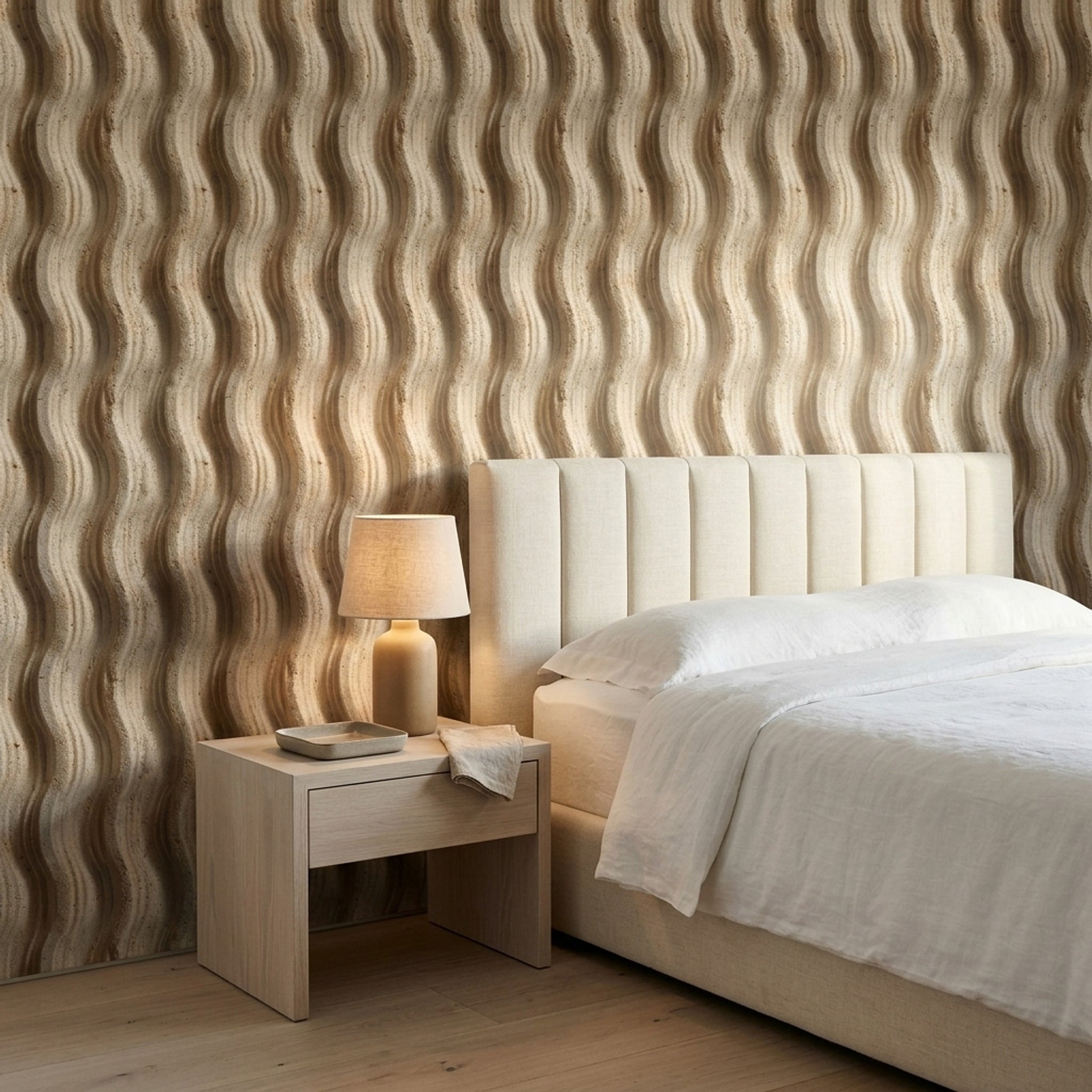 Abstract Wave Texture Wallpaper Beige Stone 3D Relief Removable Wall Decor