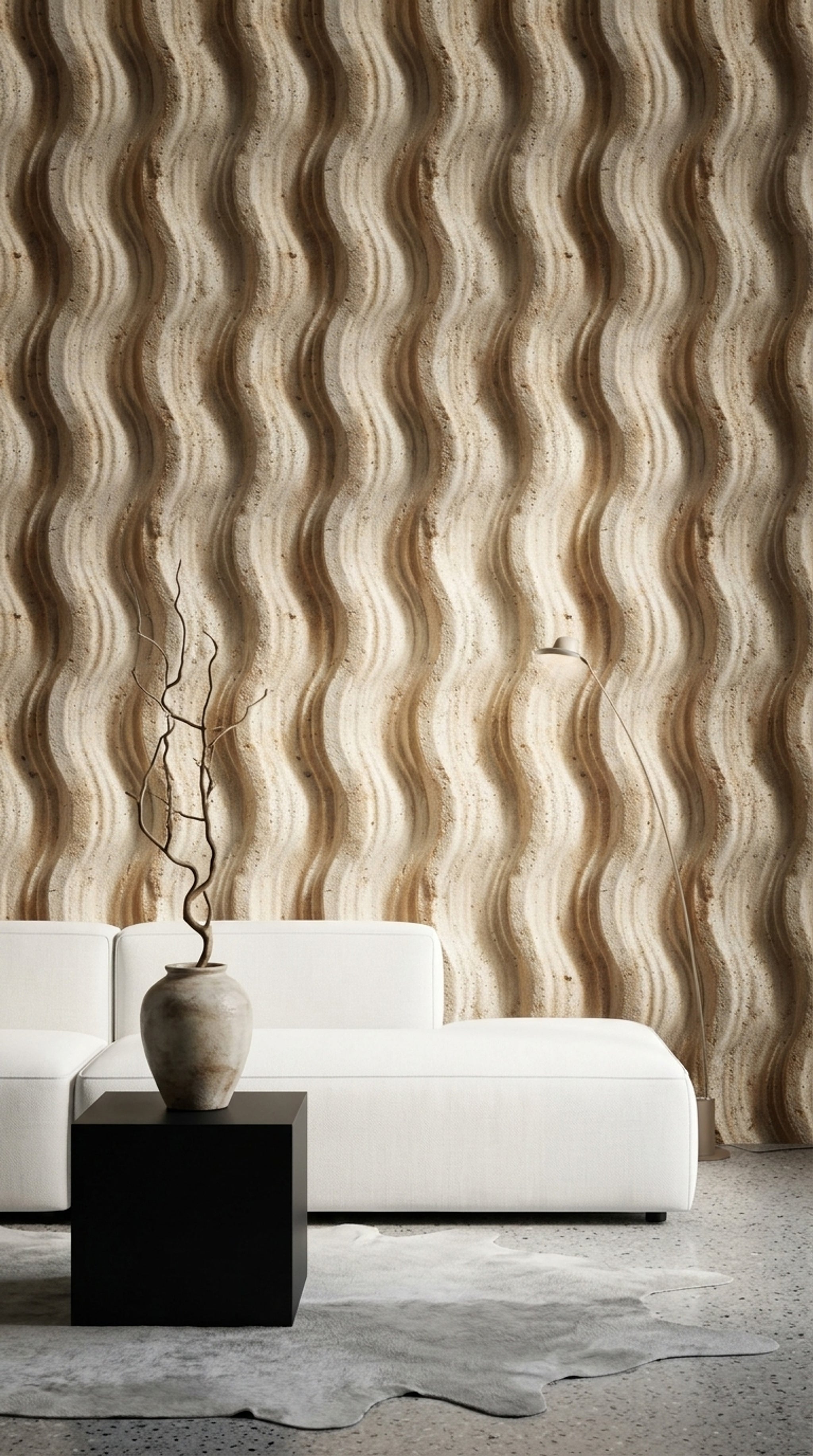 Abstract Wave Texture Wallpaper Beige Stone 3D Relief Removable Wall Decor