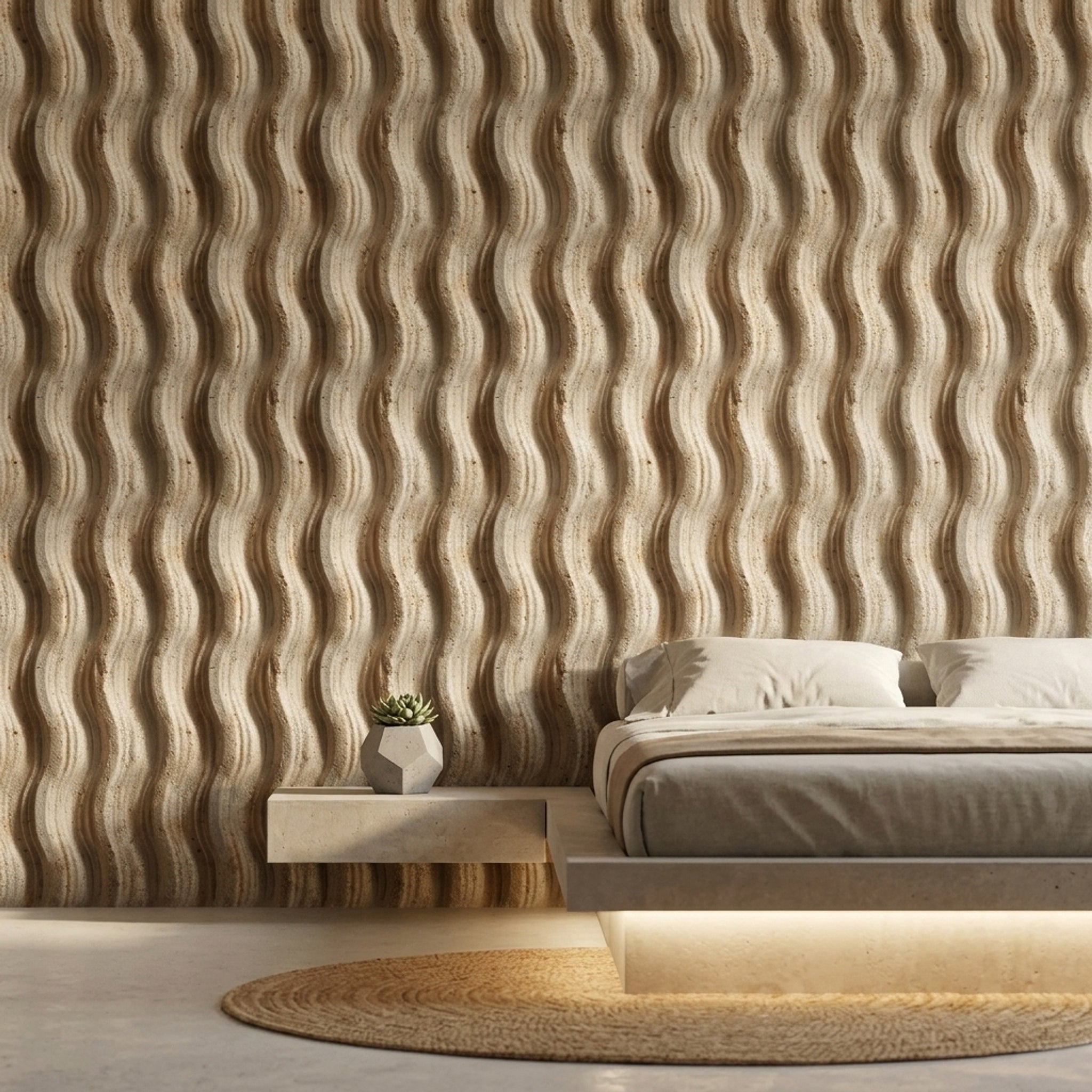 Abstract Wave Texture Wallpaper Beige Stone 3D Relief Removable Wall Decor