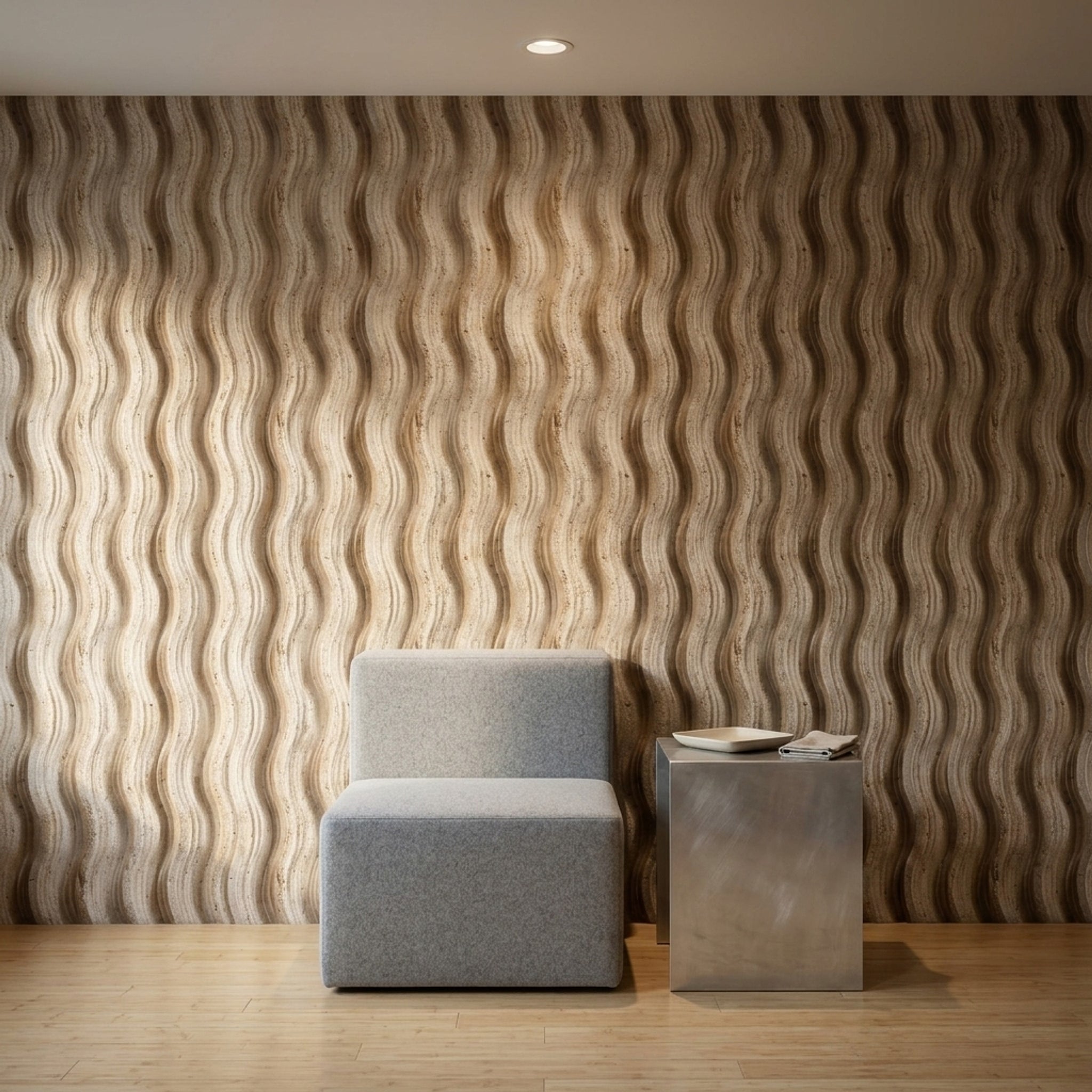 Abstract Wave Texture Wallpaper Beige Stone 3D Relief Removable Wall Decor