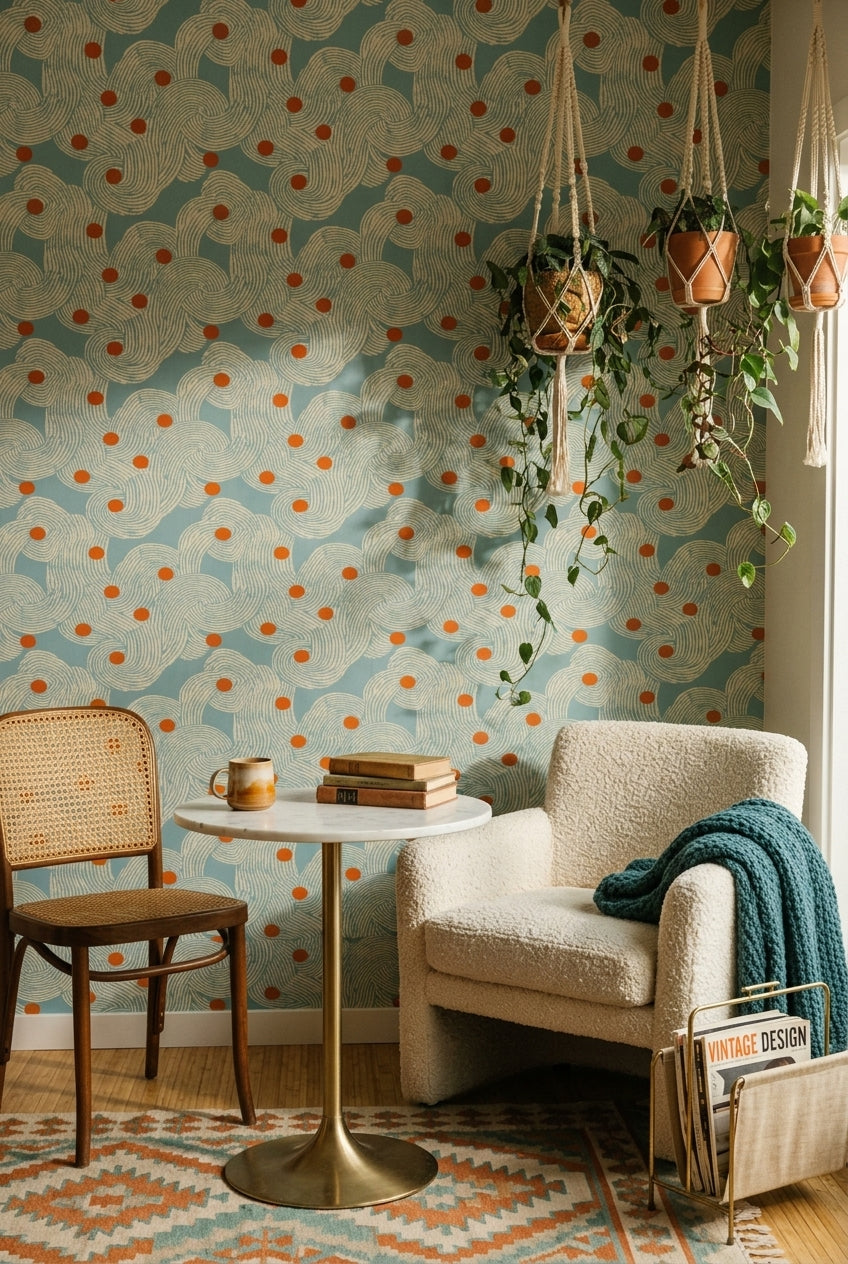 Mid Century Modern Wallpaper Retro Abstract Removable Wall Decor