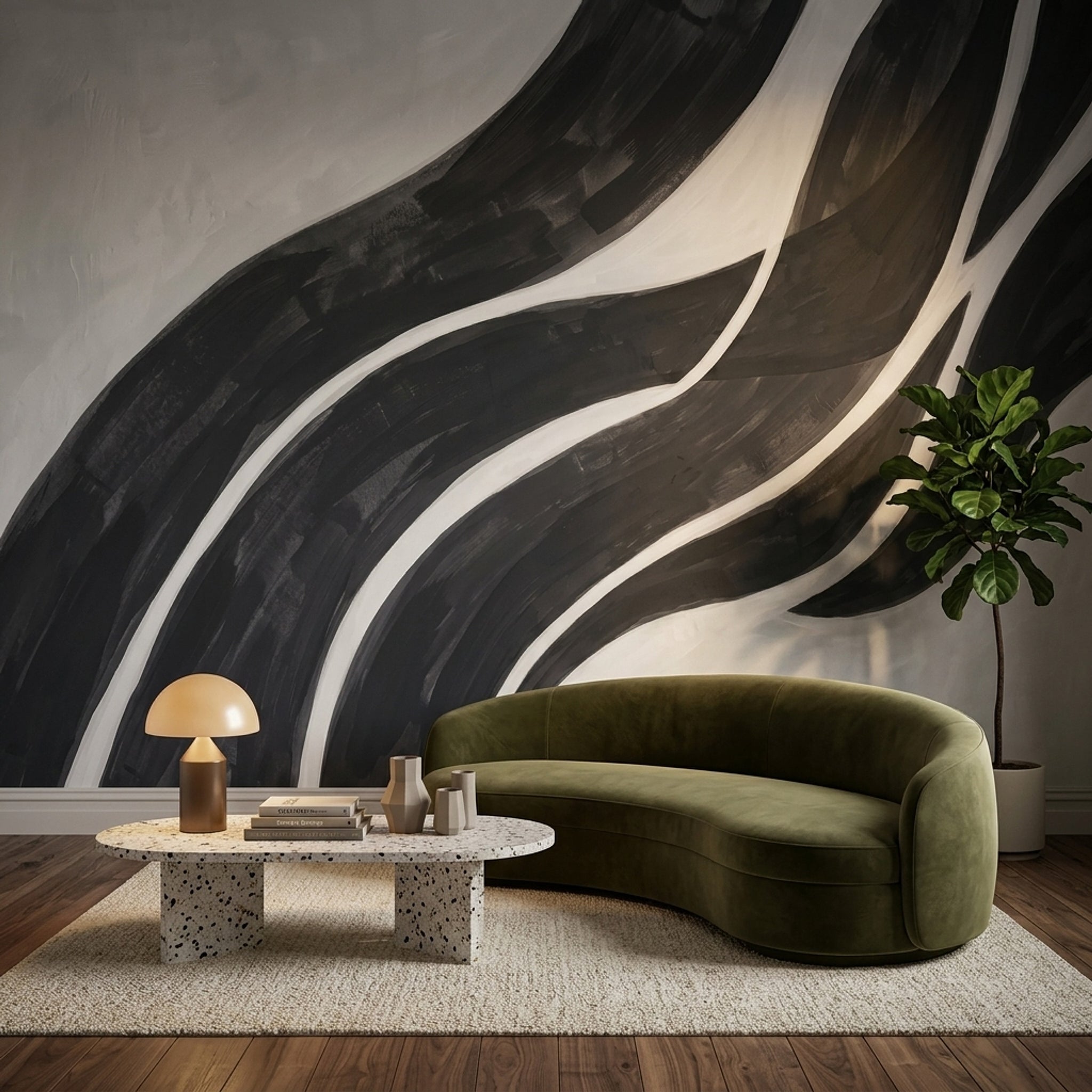 Abstract Wallpaper Wavy Stripes Removable Monochrome Wall Decor
