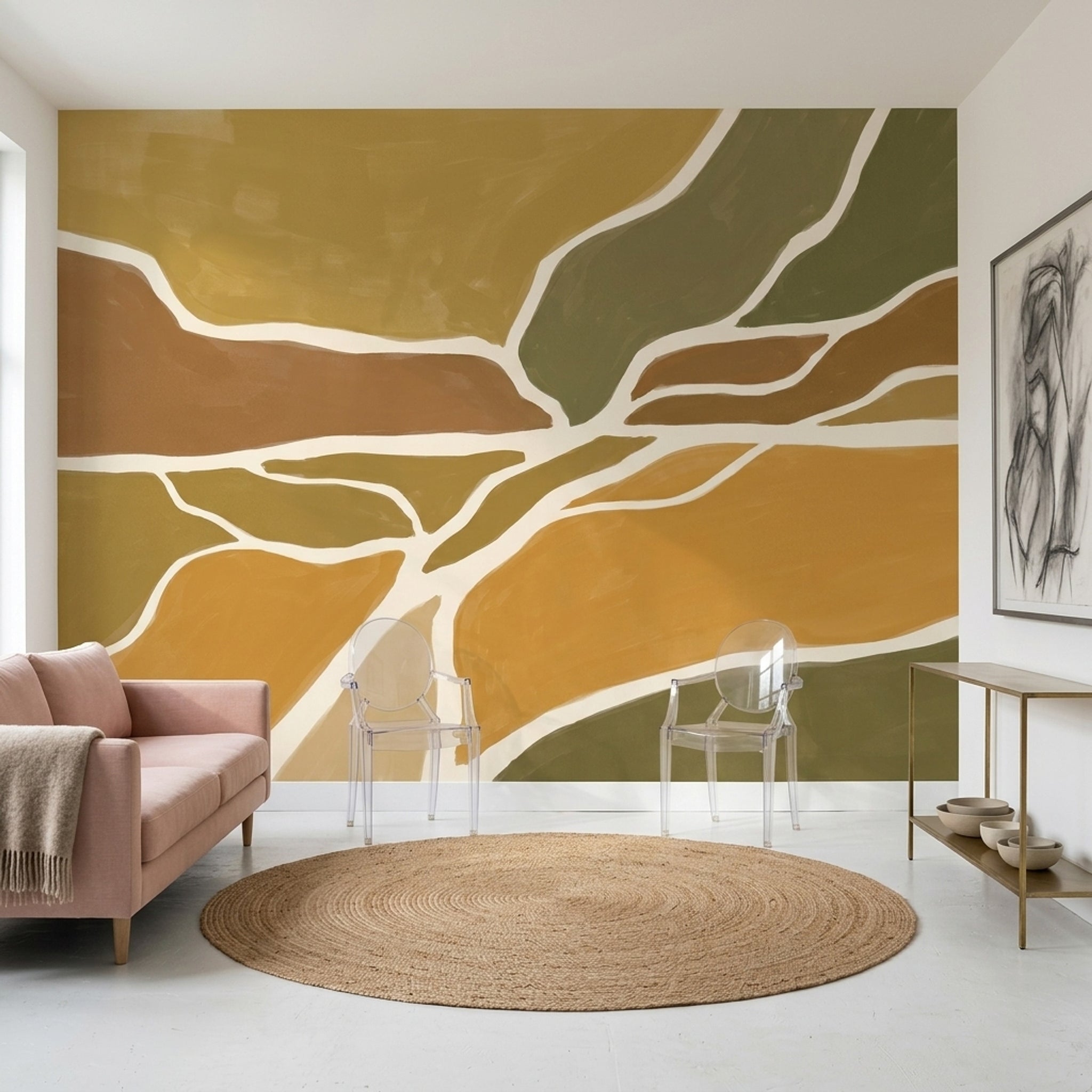 Abstract Landscape Wallpaper Earth Tone Contour Lines Wall Mural