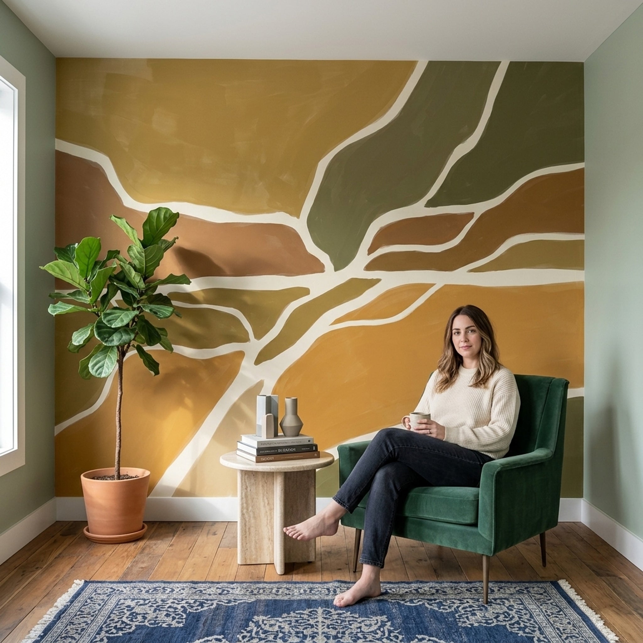 Abstract Landscape Wallpaper Earth Tone Contour Lines Wall Mural