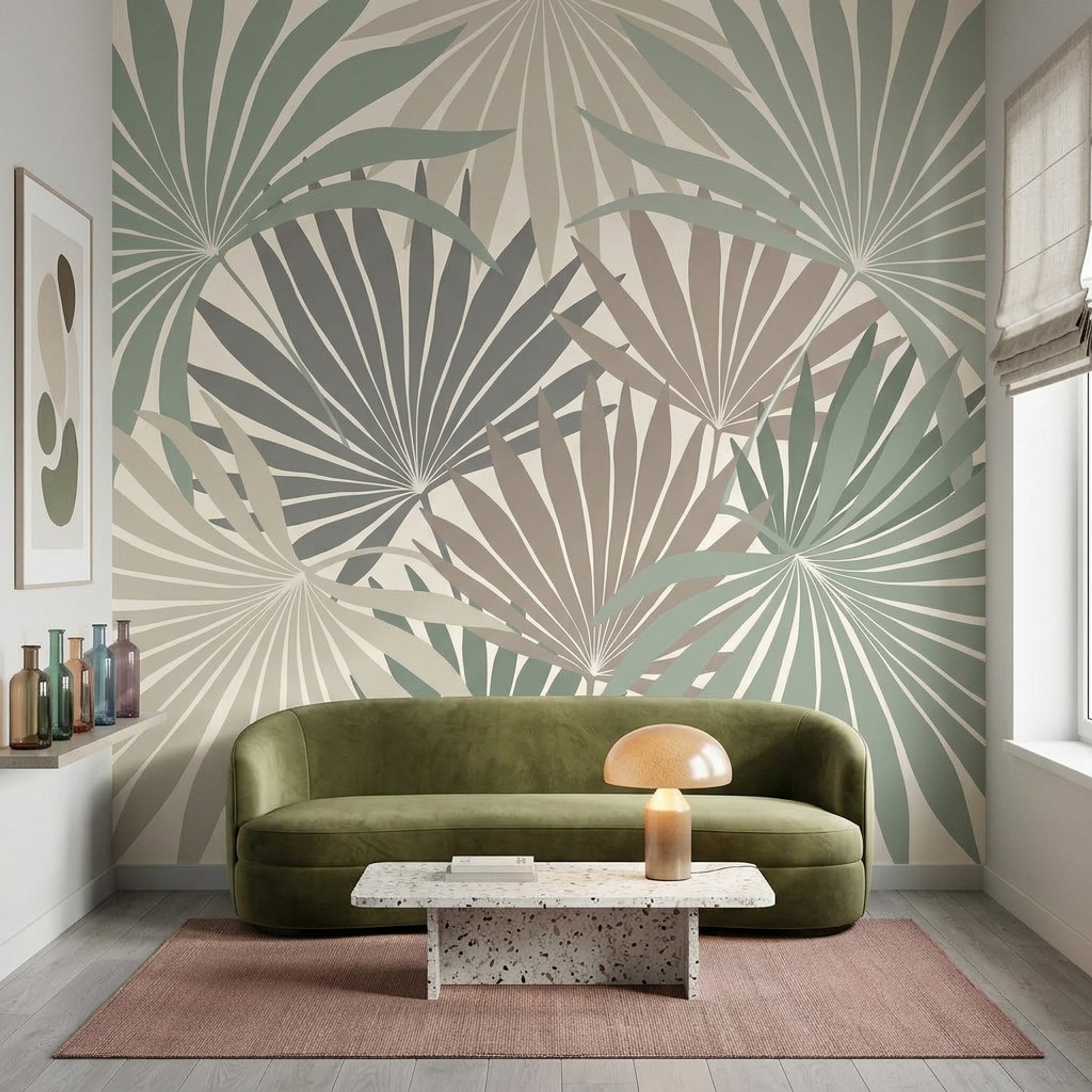White Background Wallpaper Palm Leaf Botanical Removable Wall Decor