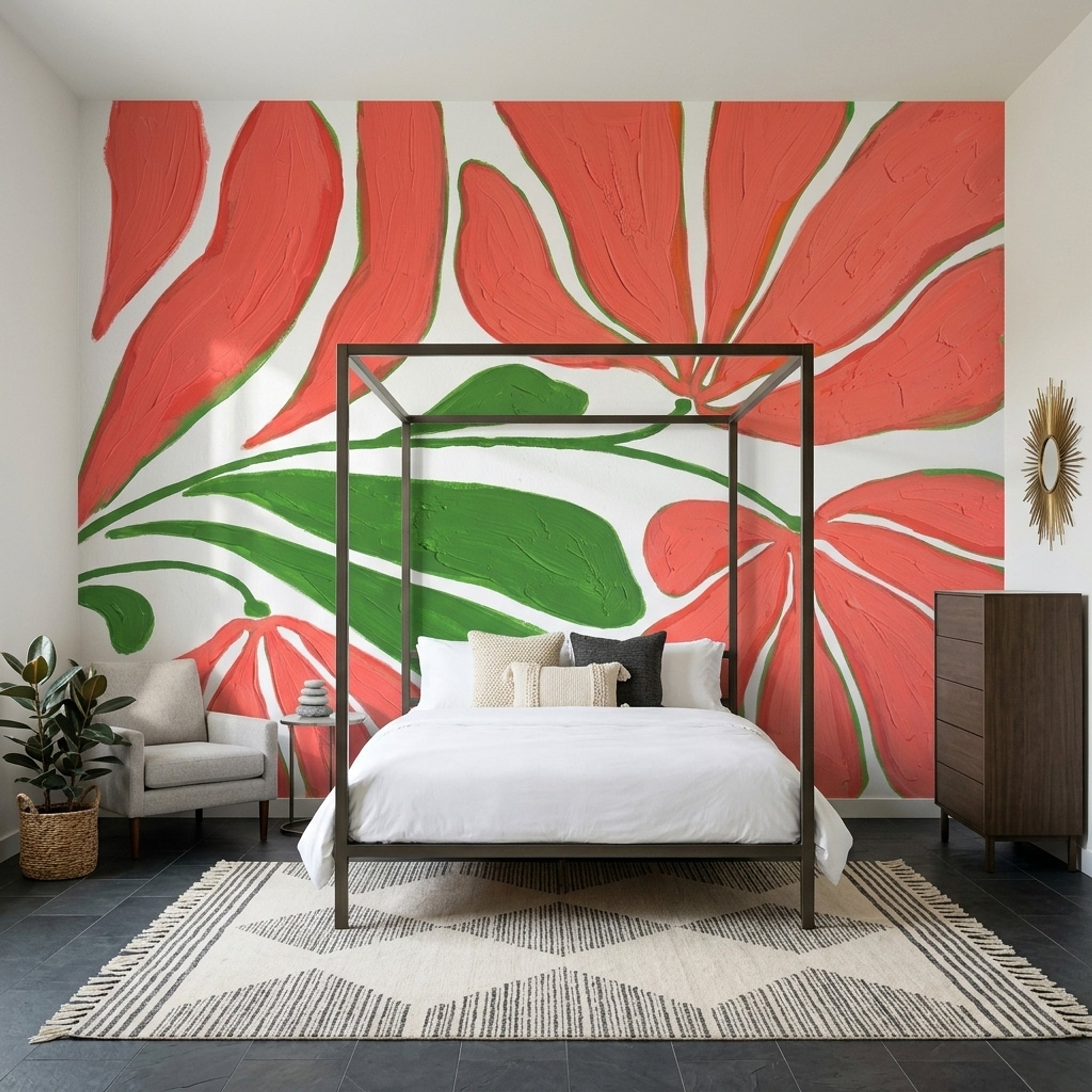 White Background Wallpaper Floral Removable Wall Decor