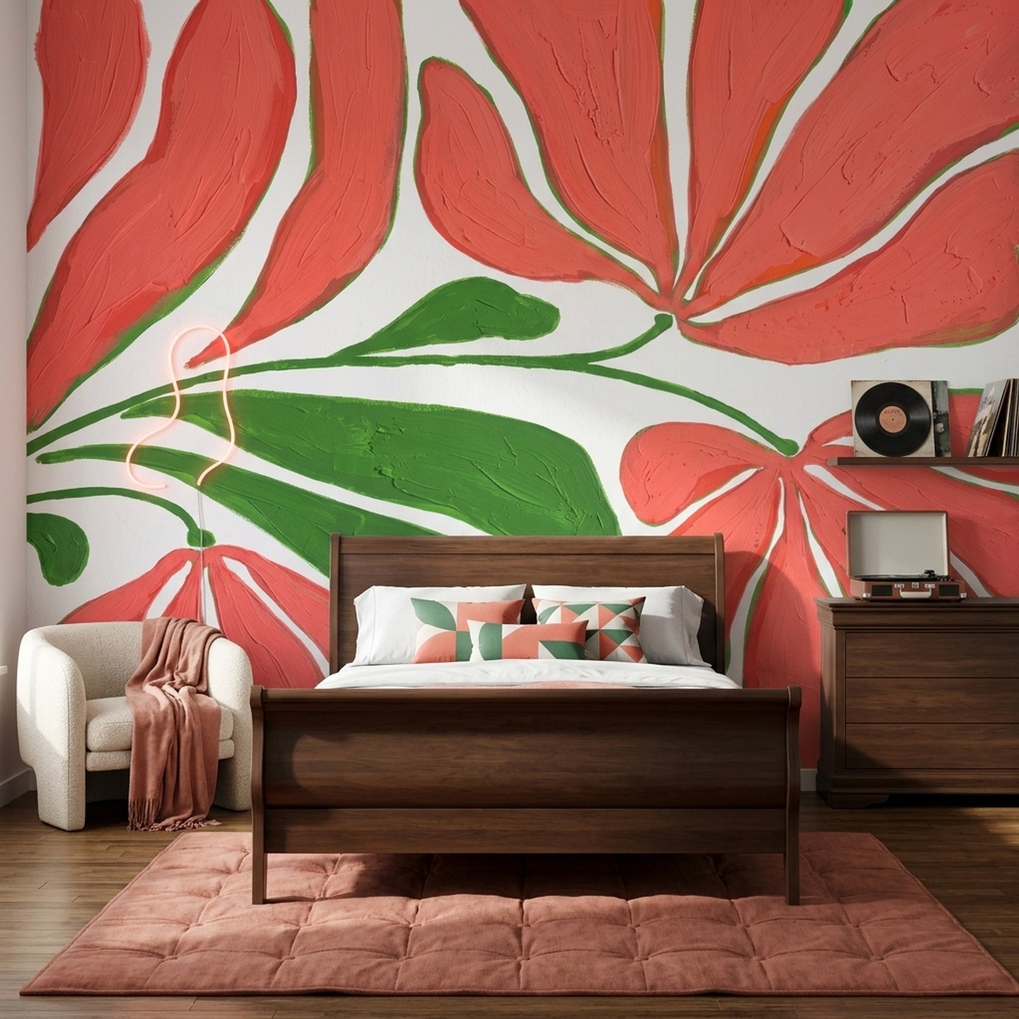 White Background Wallpaper Floral Removable Wall Decor
