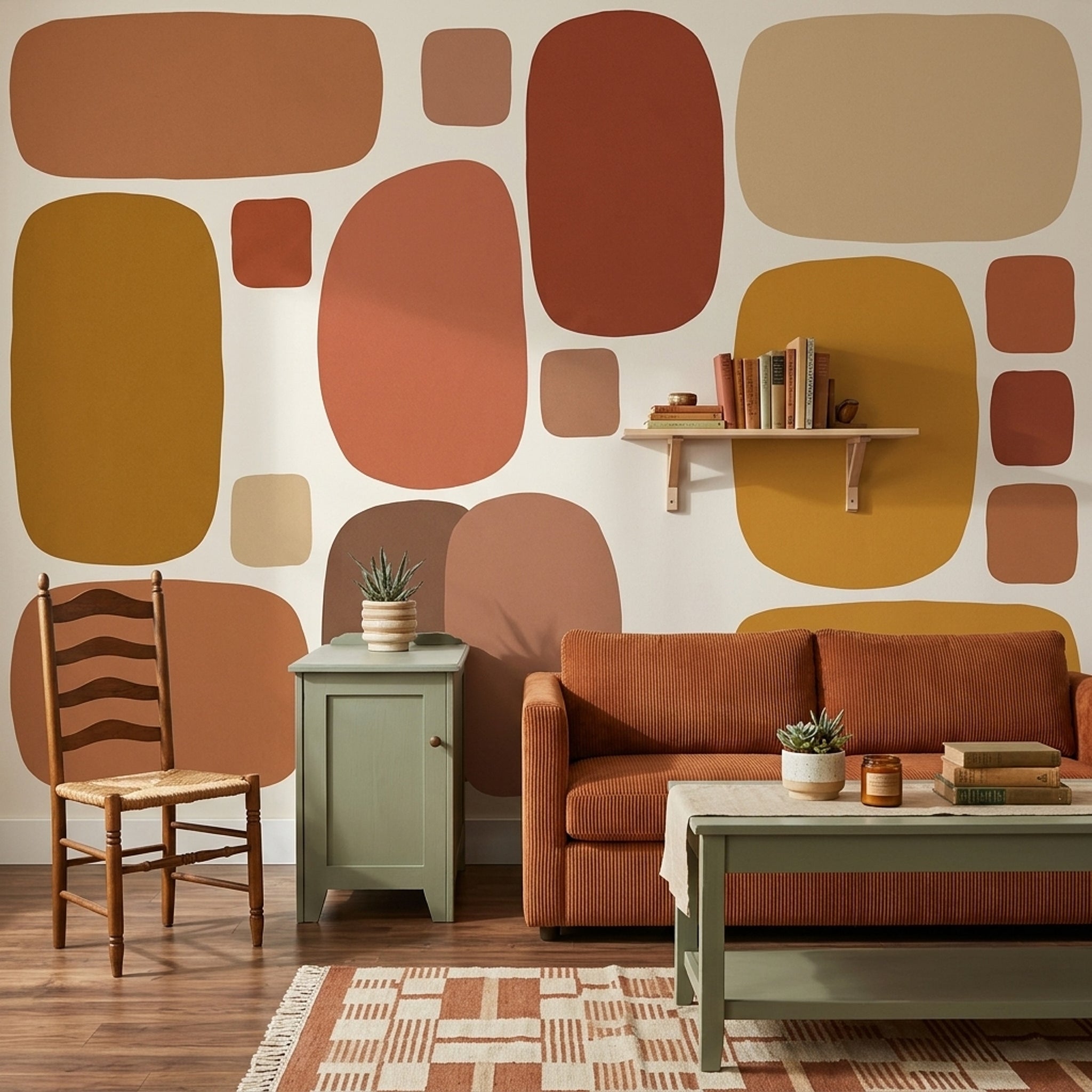 Mid Century Modern Wallpaper Geometric Shapes Removable Minimalist Wall Decor