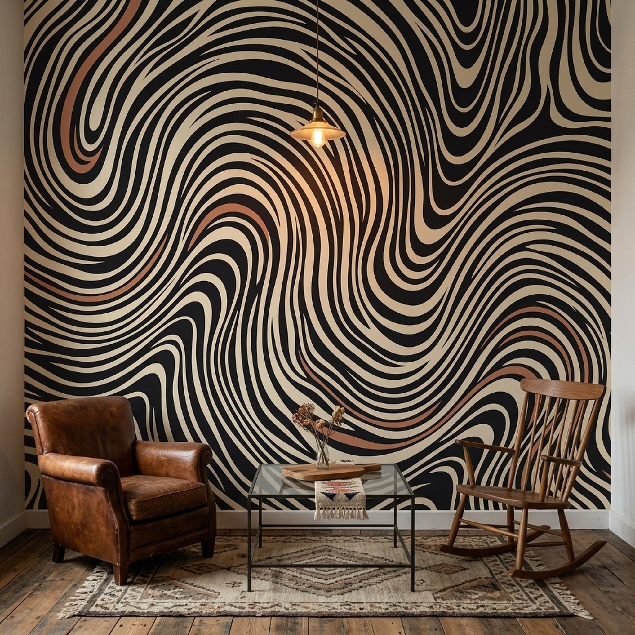 Op Art Wallpaper Wavy Stripes Optical Illusion Wall Mural