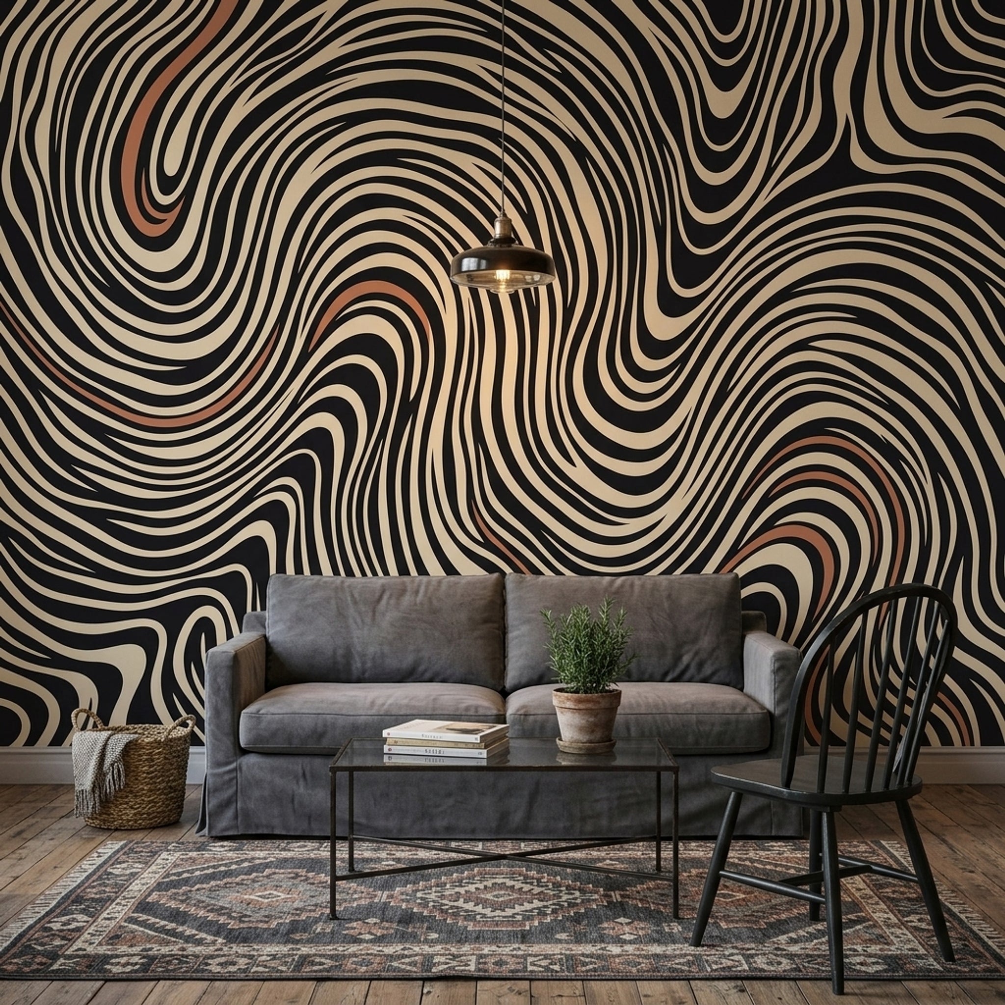 Op Art Wallpaper Wavy Stripes Optical Illusion Wall Mural