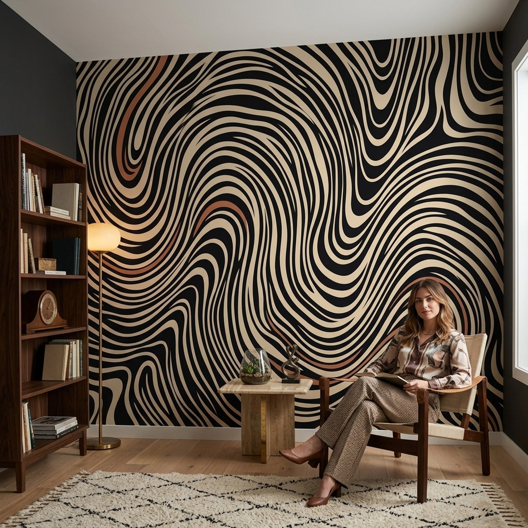 Op Art Wallpaper Wavy Stripes Optical Illusion Wall Mural