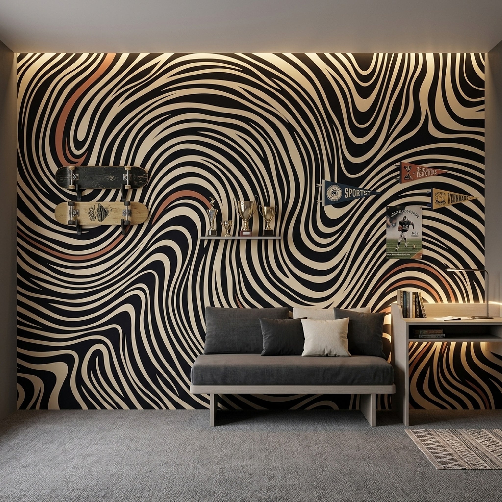 Op Art Wallpaper Wavy Stripes Optical Illusion Wall Mural