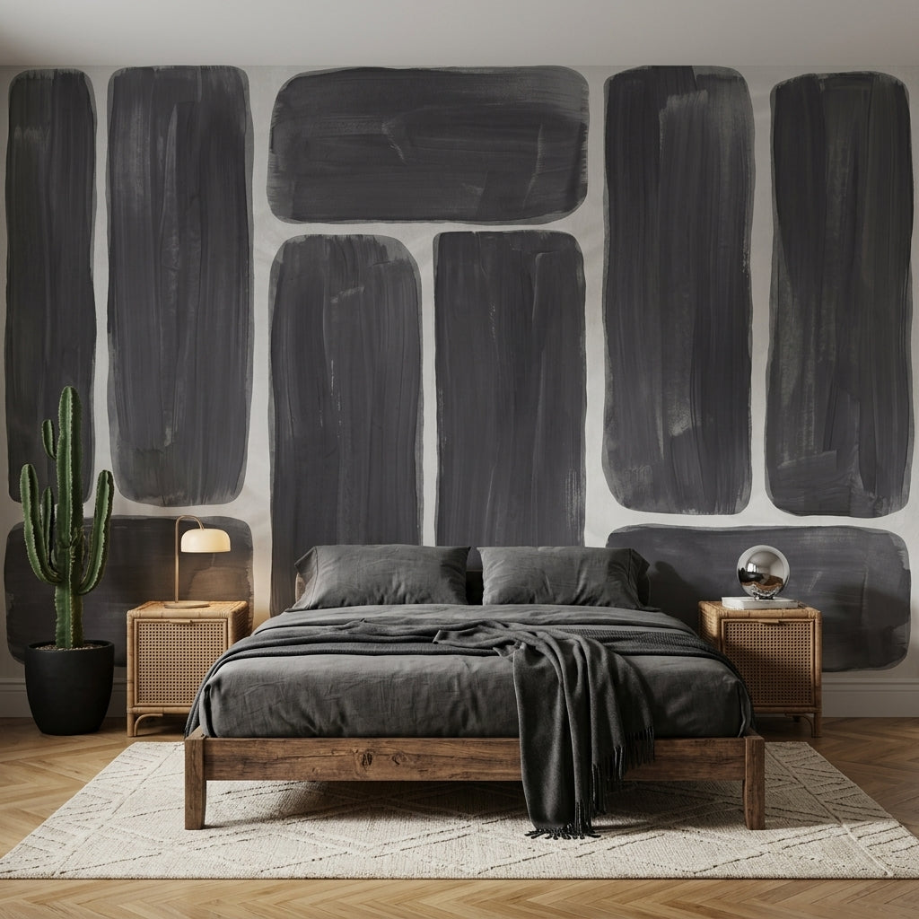 Geometric Blocks Wallpaper Rounded Rectangles Removable Brushstroke Texture Wall Decor