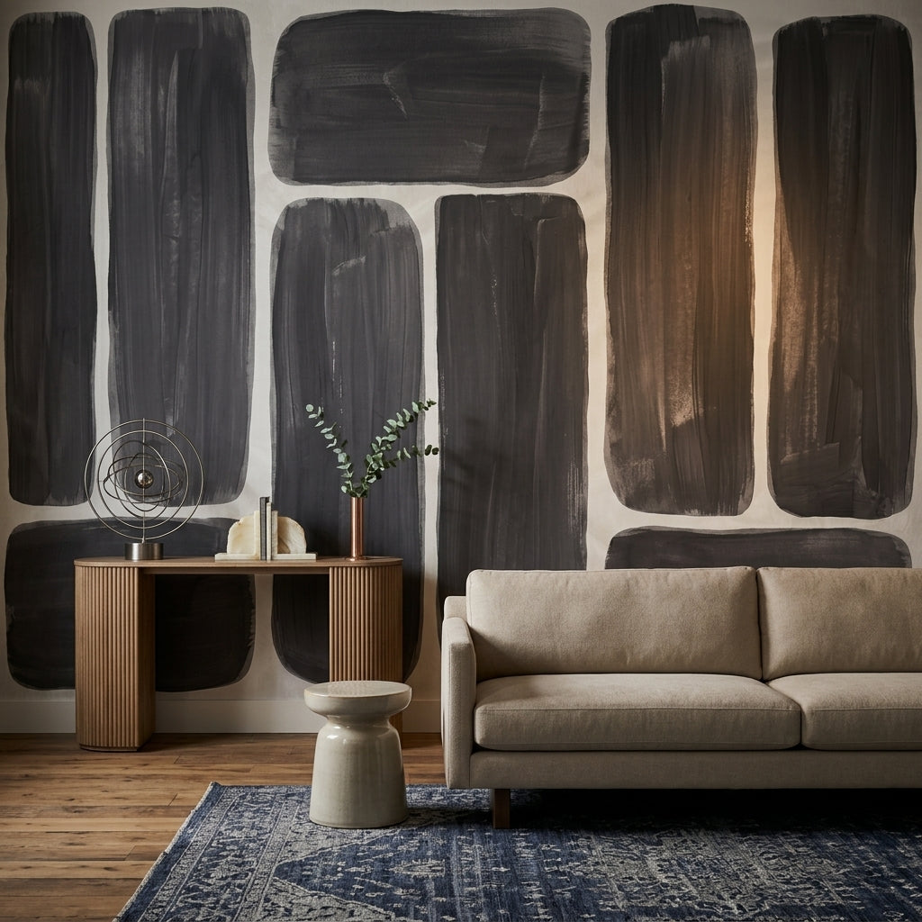 Geometric Blocks Wallpaper Rounded Rectangles Removable Brushstroke Texture Wall Decor