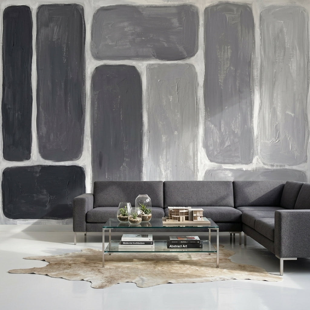 Rounded Rectangles Wallpaper Gray Monochrome Painted Texture Wall Mural