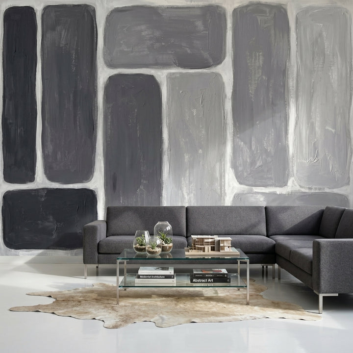 Rounded Rectangles Wallpaper Gray Monochrome Painted Texture Wall Mural