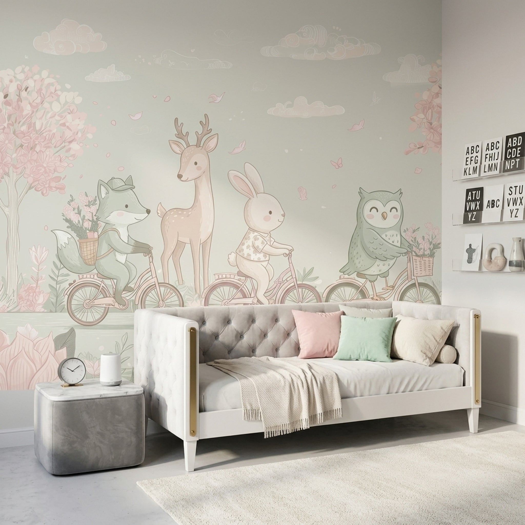 Woodland Animals Wallpaper Bicycles Spring Garden Removable Wall Decor