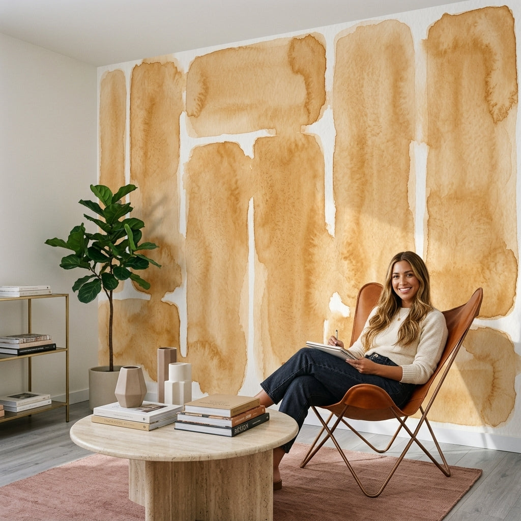 Abstract Watercolor Wallpaper Rounded Rectangles Removable Minimal Modern Wall Decor