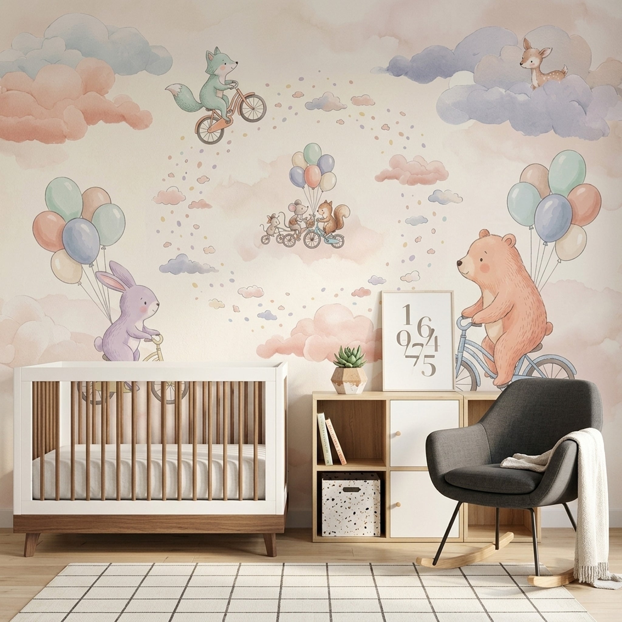 Nursery Wallpaper Pastel Watercolor Removable Wall Decor