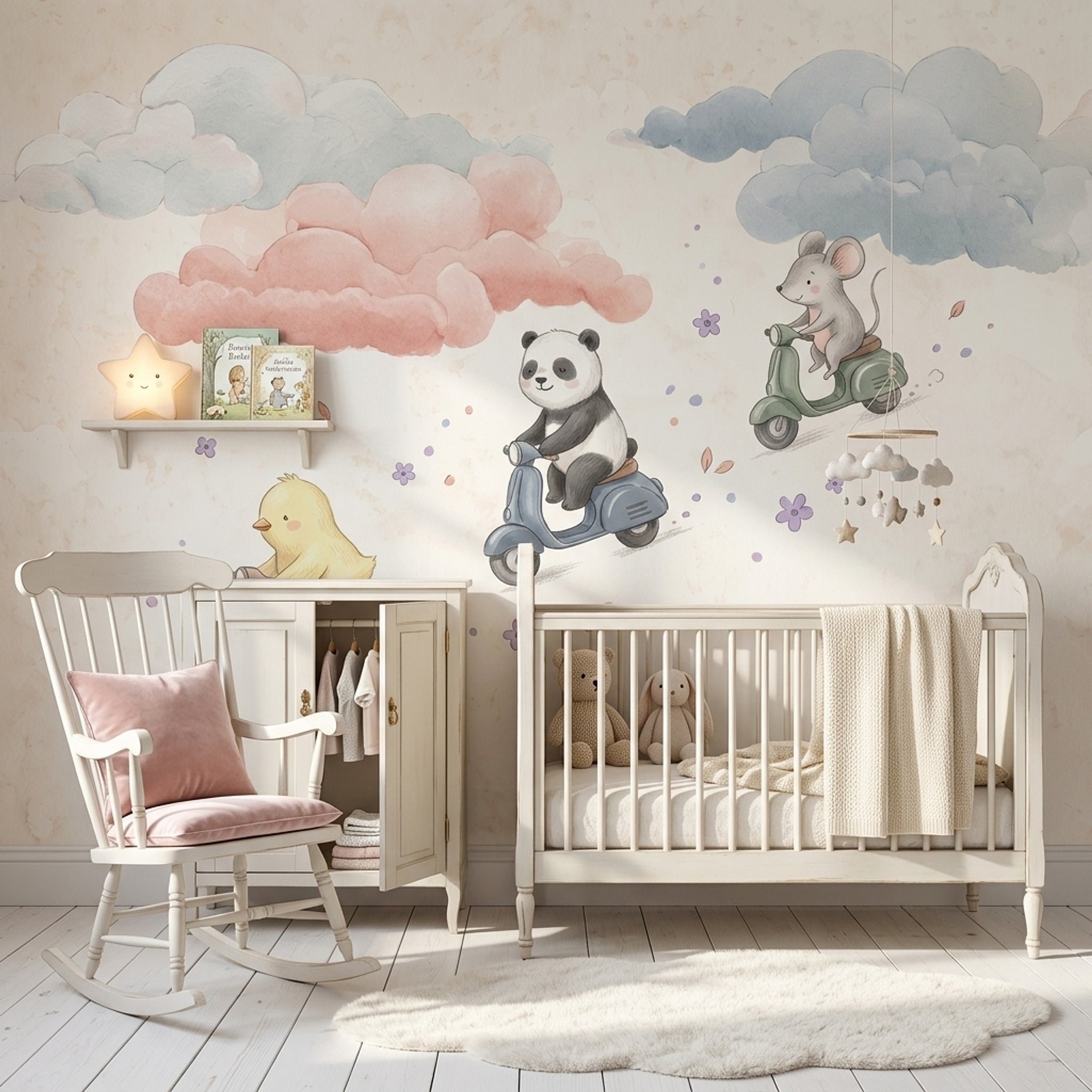 Cute Animals Wallpaper Scooters Removable Pastel Wall Decor