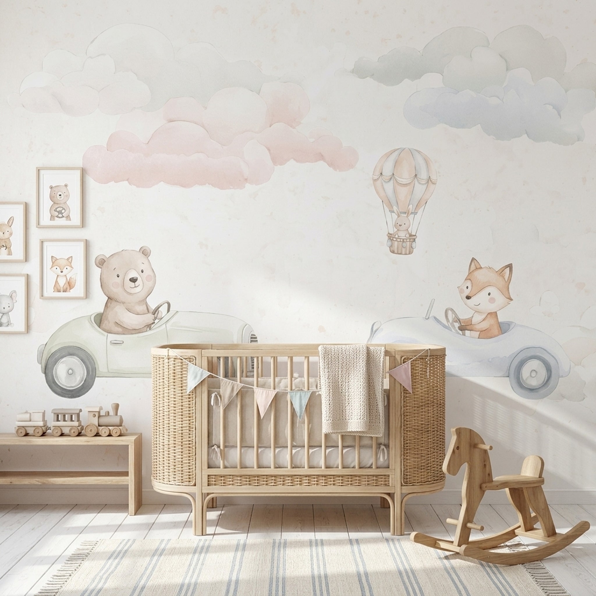 White Background Wallpaper Watercolor Texture Hot Air Balloon Removable Wall Decor