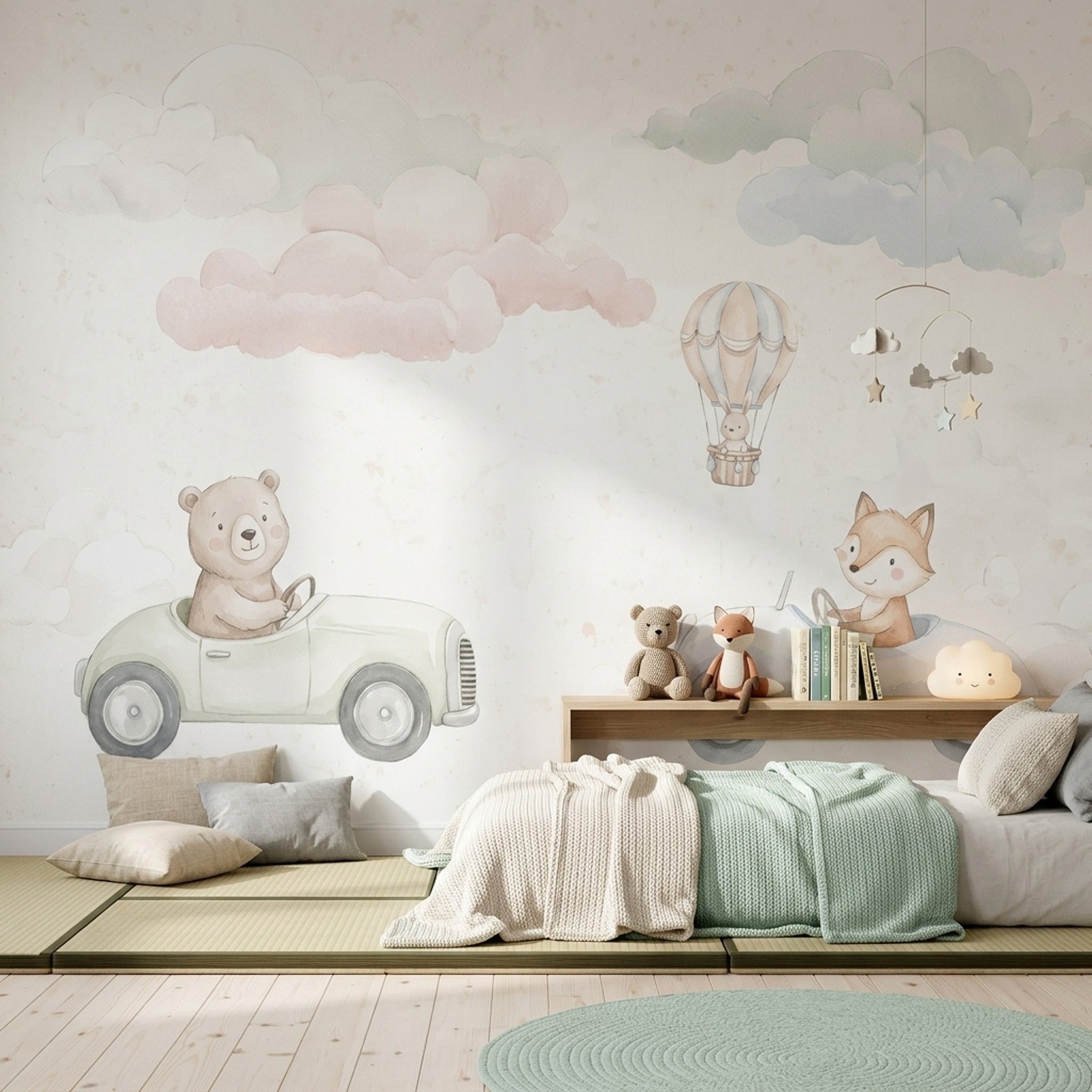 White Background Wallpaper Watercolor Texture Hot Air Balloon Removable Wall Decor