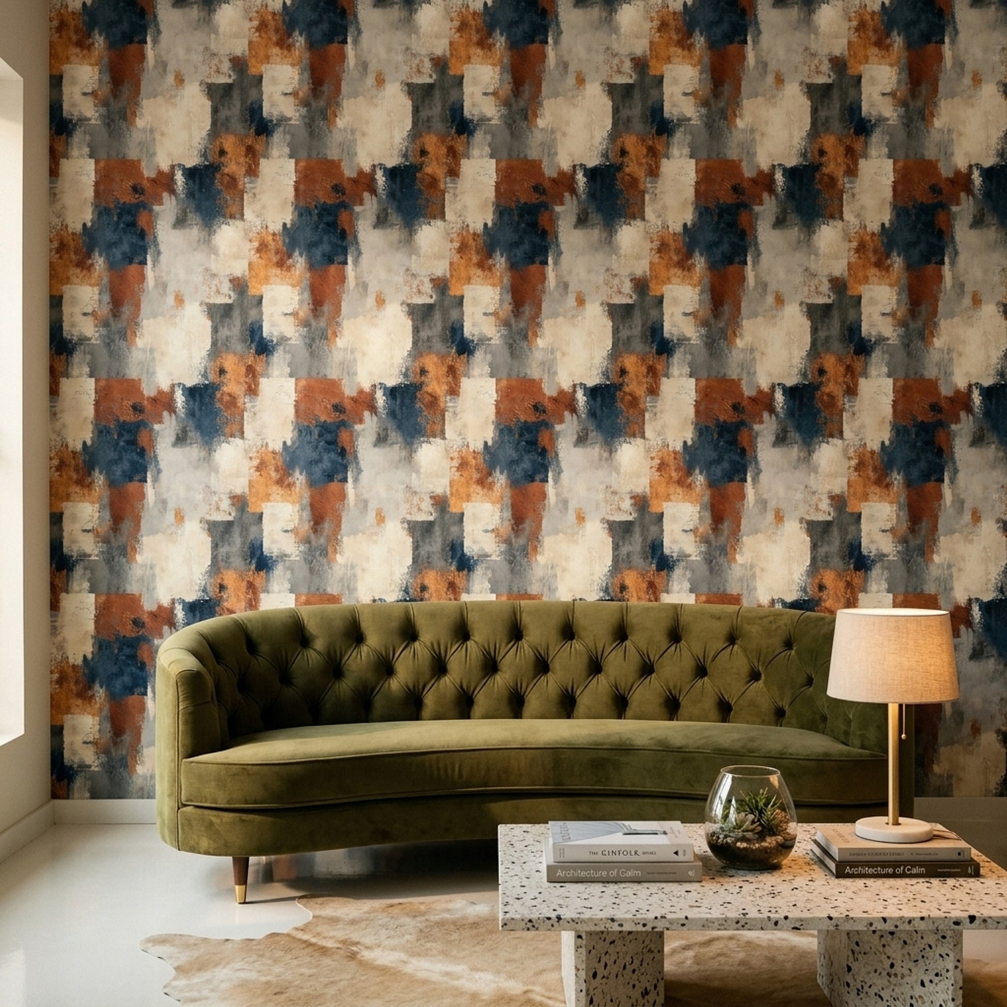 Geometric Blocks Wallpaper Textured Paint Removable Color Block Wall Decor