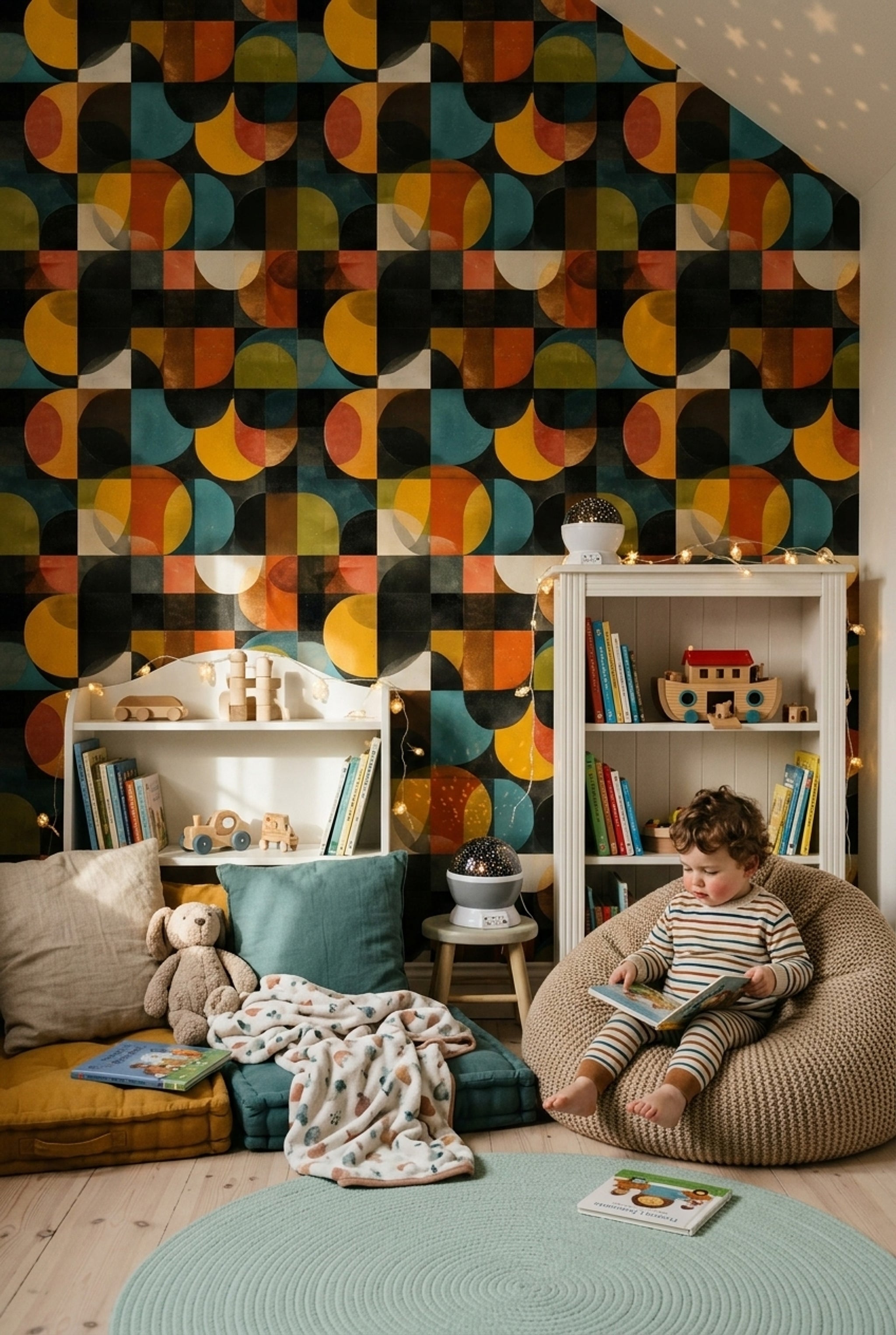 Mid Century Modern Wallpaper Retro Geometric Removable Wall Decor