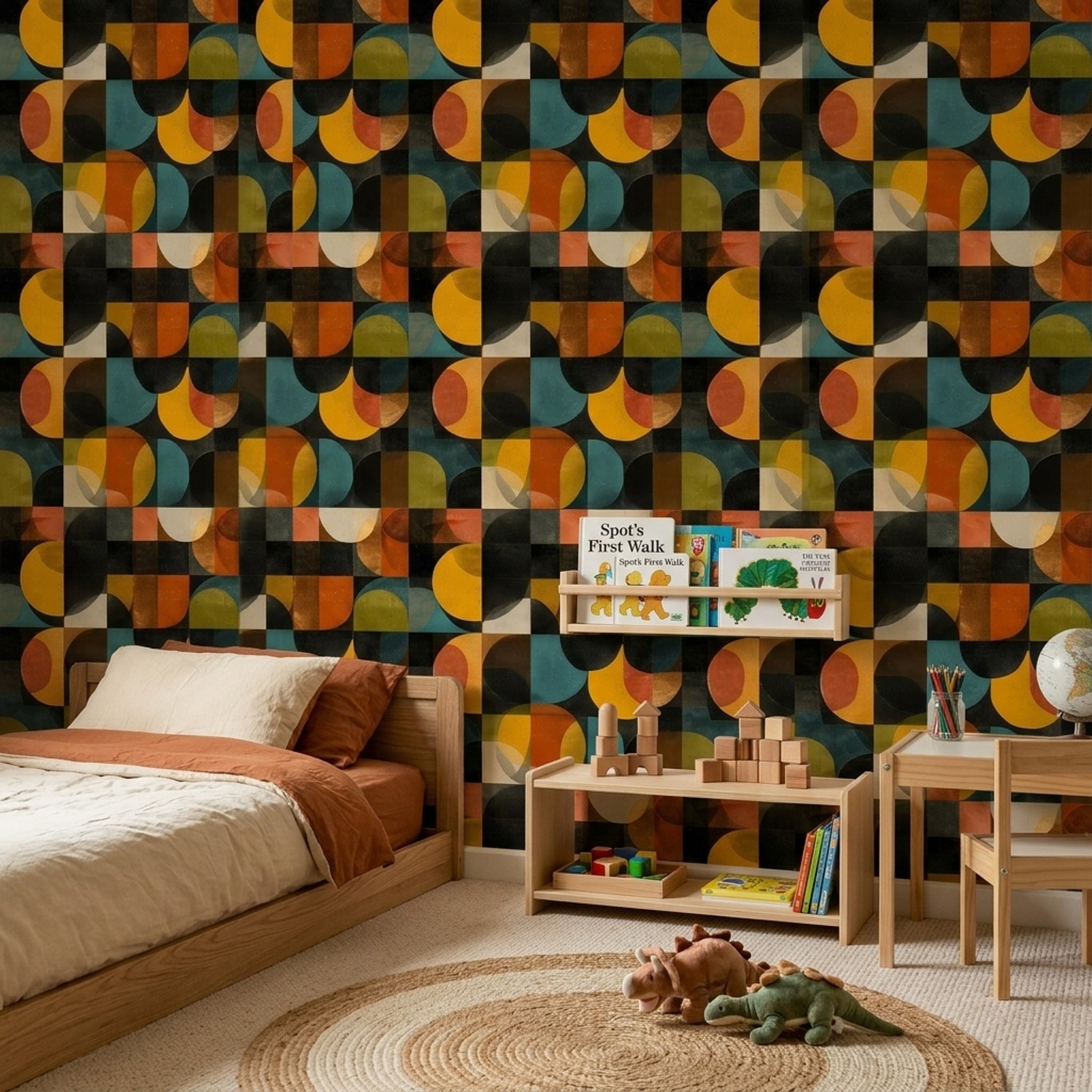 Mid Century Modern Wallpaper Retro Geometric Removable Wall Decor