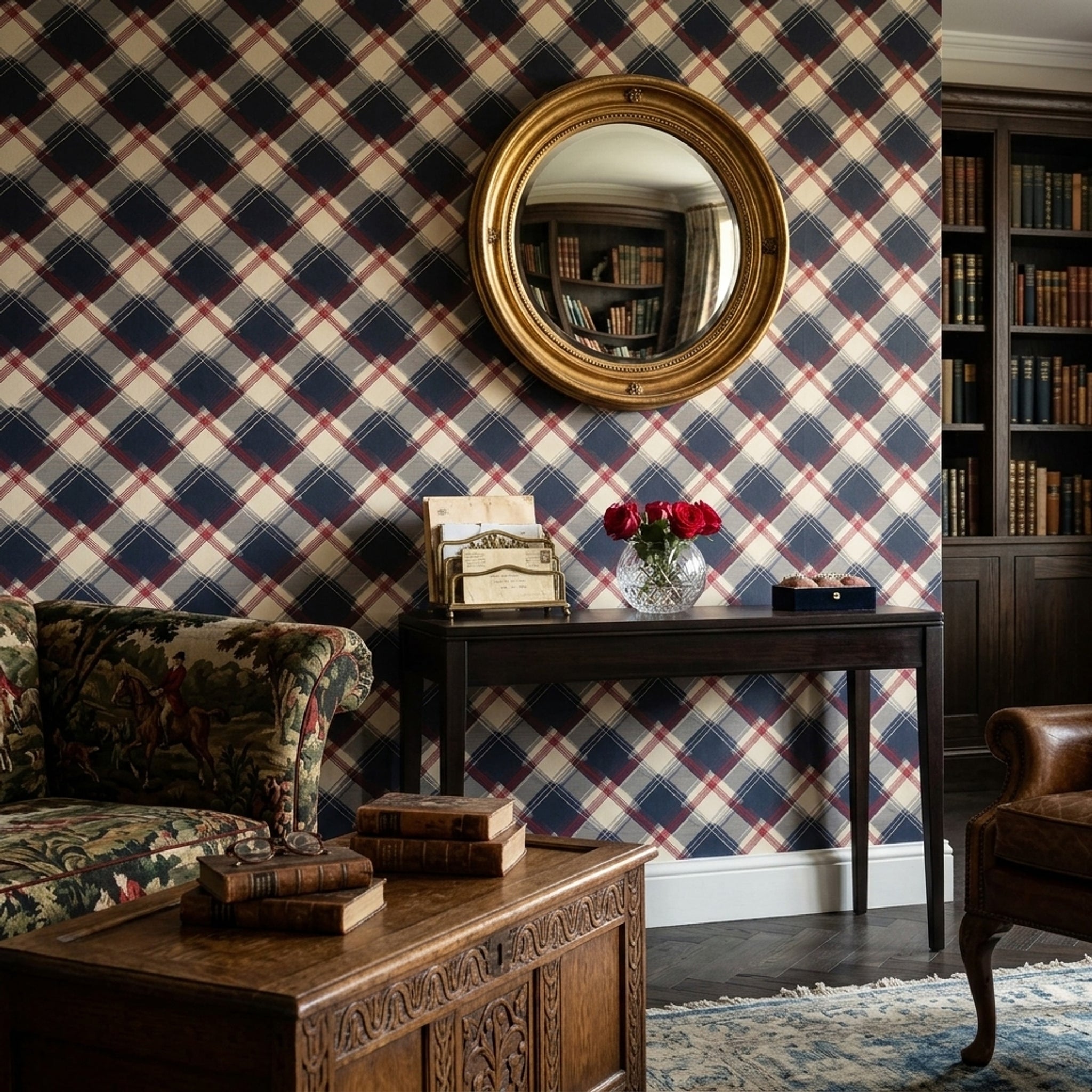 Plaid Wallpaper Tartan Navy Decorative Mural