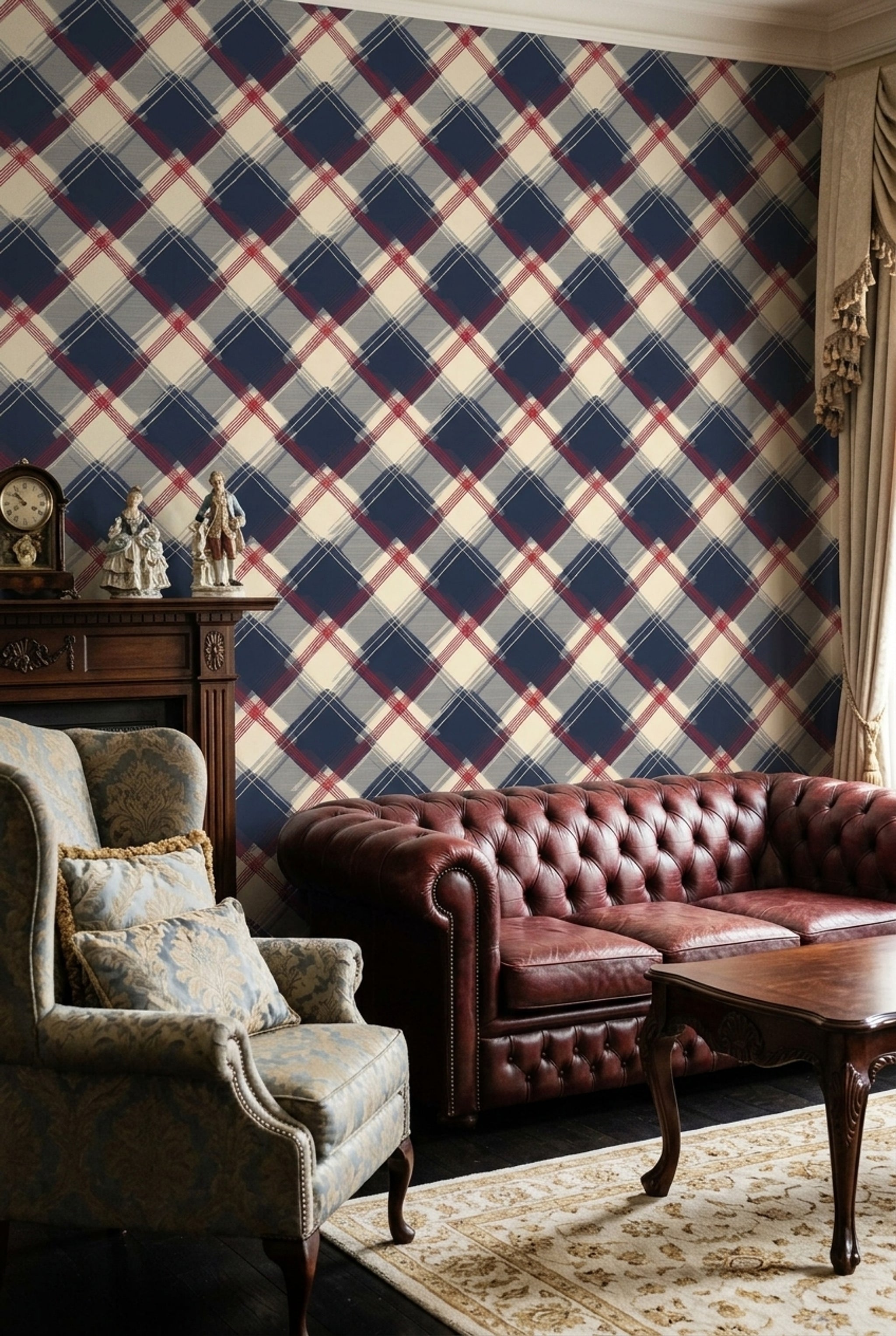 Plaid Wallpaper Tartan Navy Decorative Mural