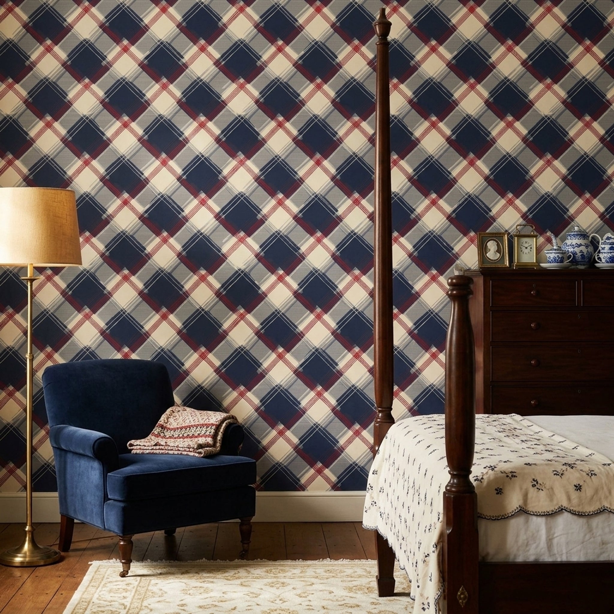 Plaid Wallpaper Tartan Navy Decorative Mural