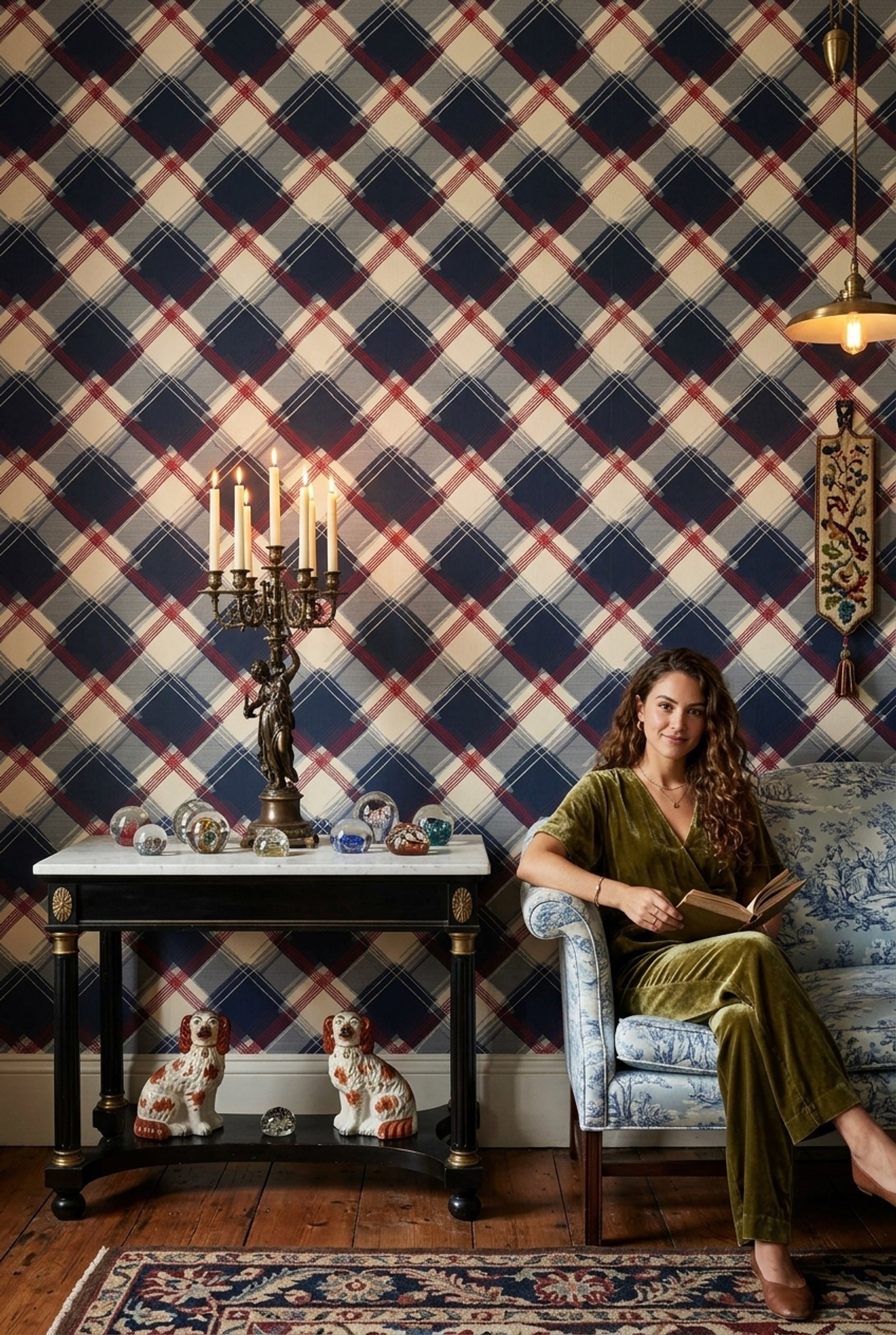 Plaid Wallpaper Tartan Navy Decorative Mural