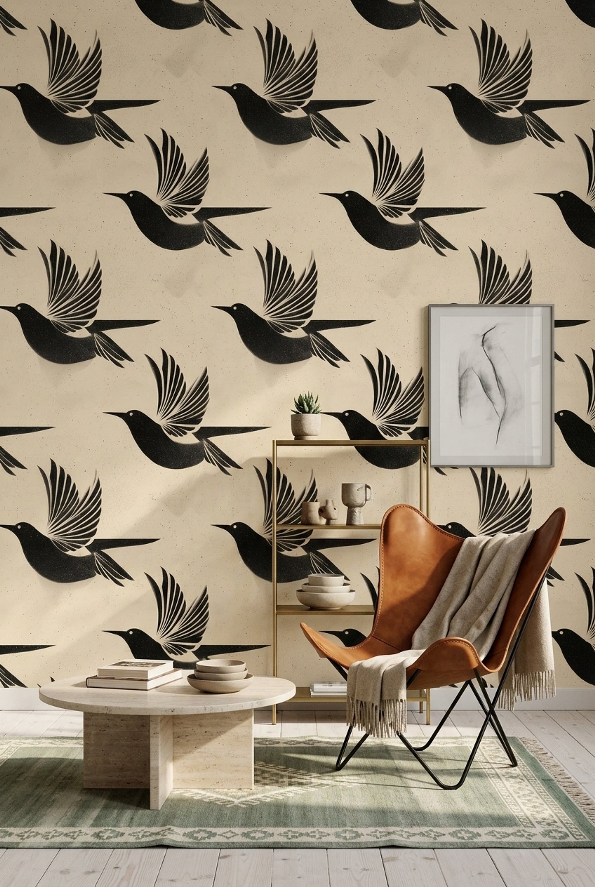 Swallows Wallpaper Bird Silhouettes Removable Speckled Texture Wall Decor