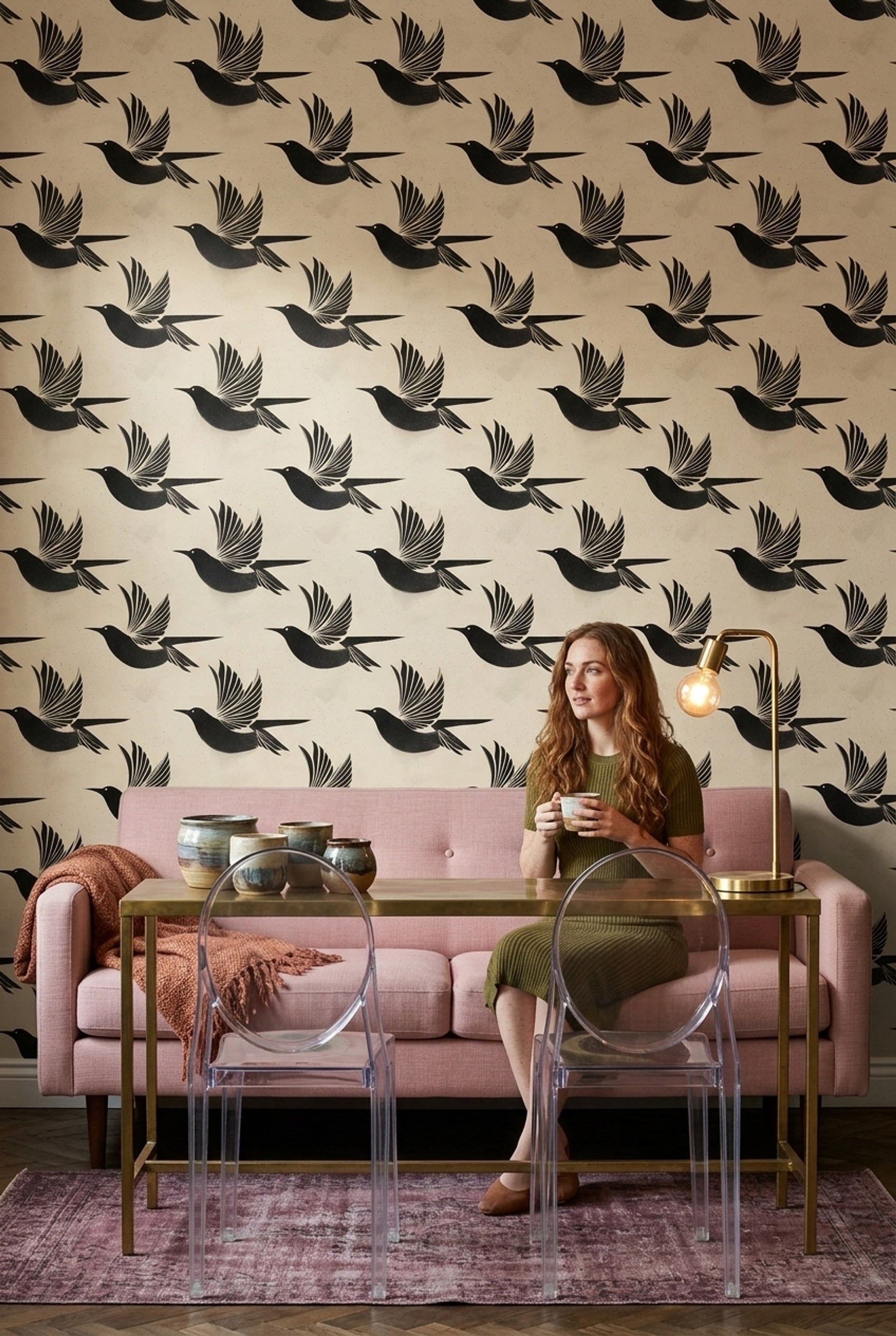 Swallows Wallpaper Bird Silhouettes Removable Speckled Texture Wall Decor