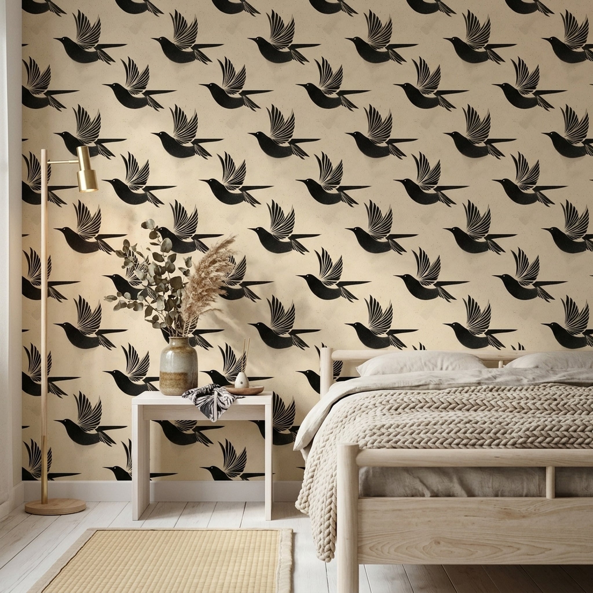Swallows Wallpaper Bird Silhouettes Removable Speckled Texture Wall Decor