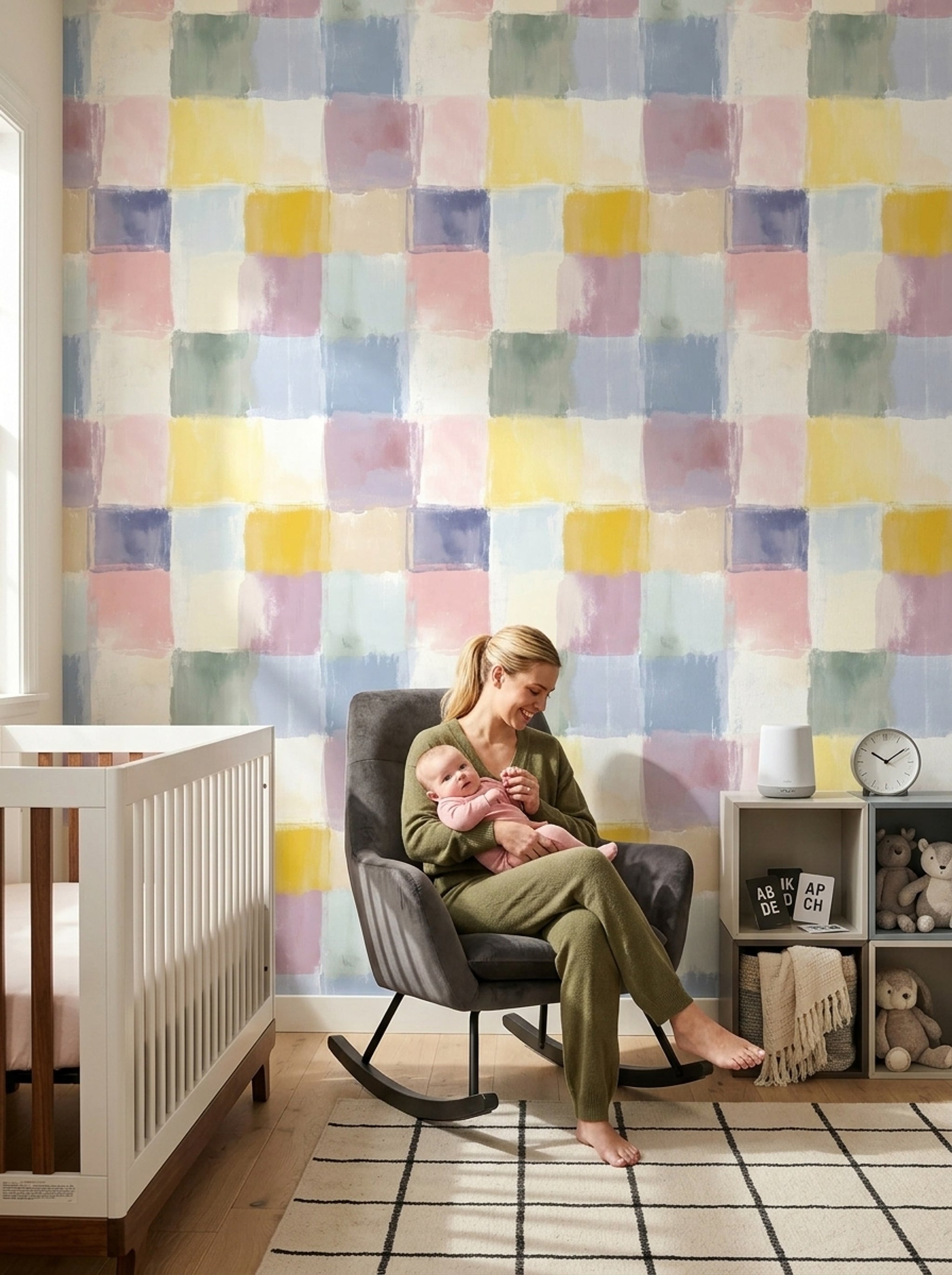 Abstract Wallpaper Geometric Blocks Pastel Decorative Mural