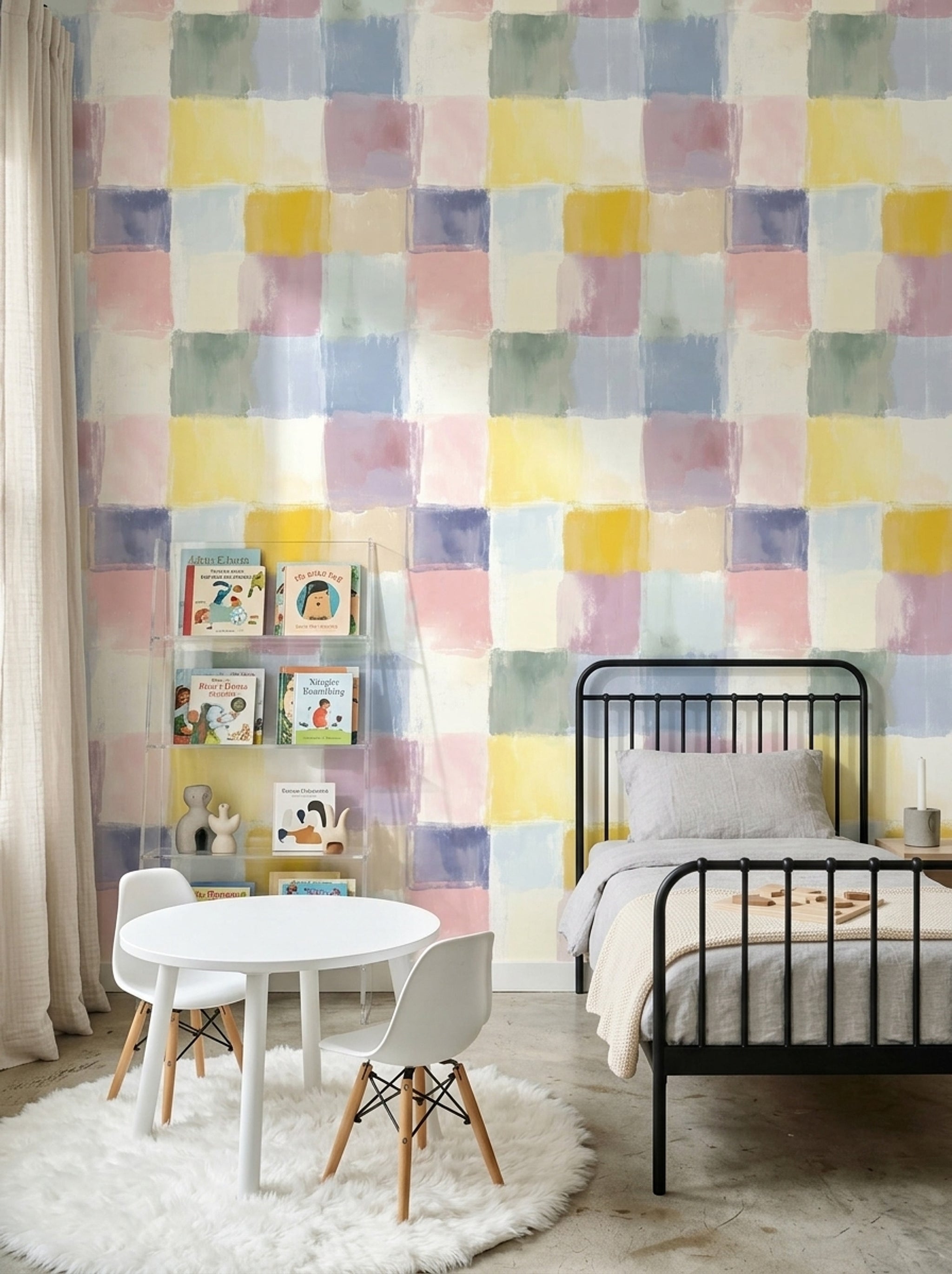 Abstract Wallpaper Geometric Blocks Pastel Decorative Mural