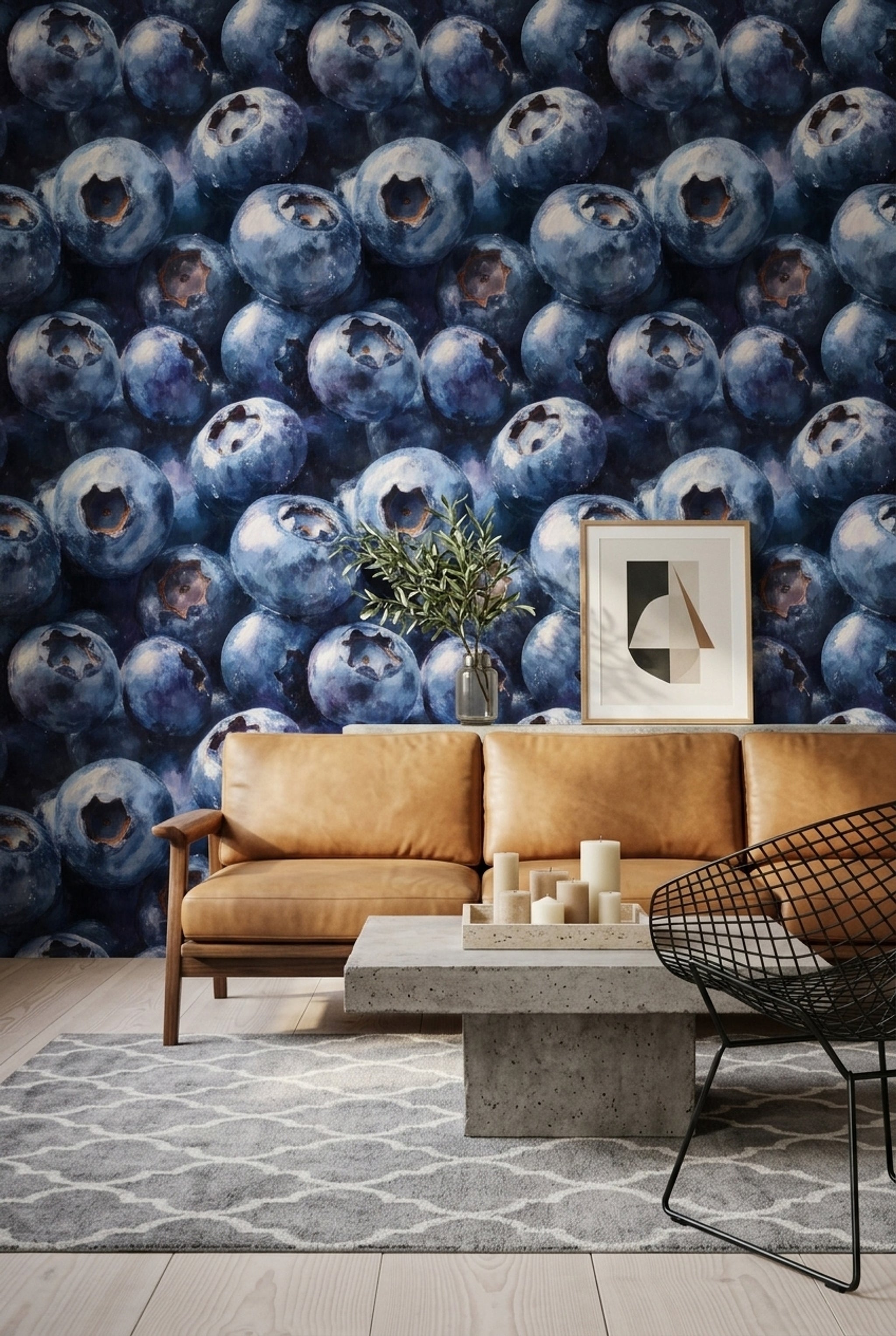 Blueberries Wallpaper Macro Fruit Painterly Texture Decorative Mural