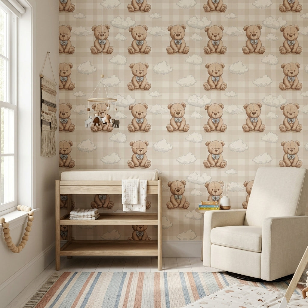 Teddy Bear Wallpaper Nursery Removable Clouds Wall Decor