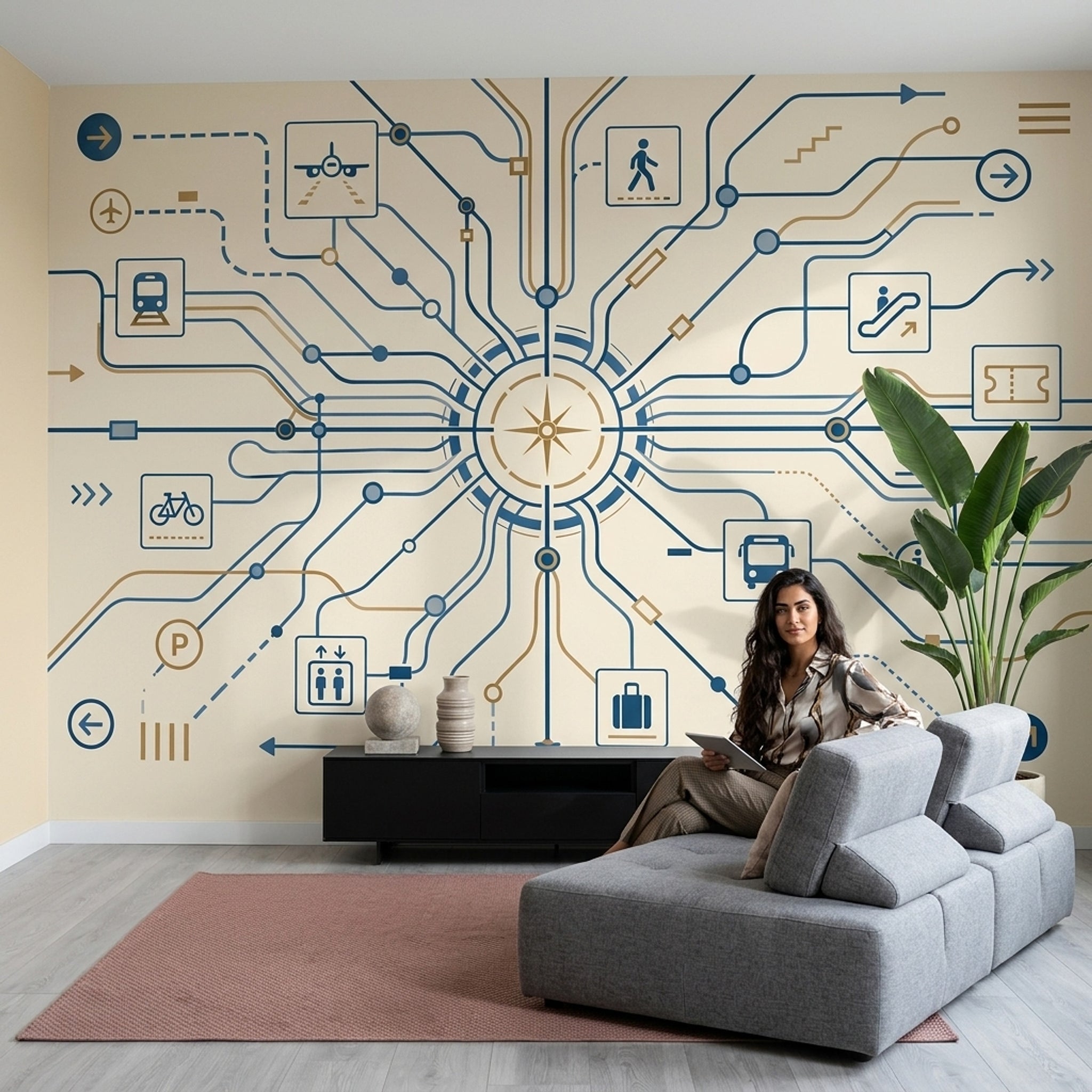 Transit Map Wallpaper Wayfinding Removable Geometric Lines Wall Decor