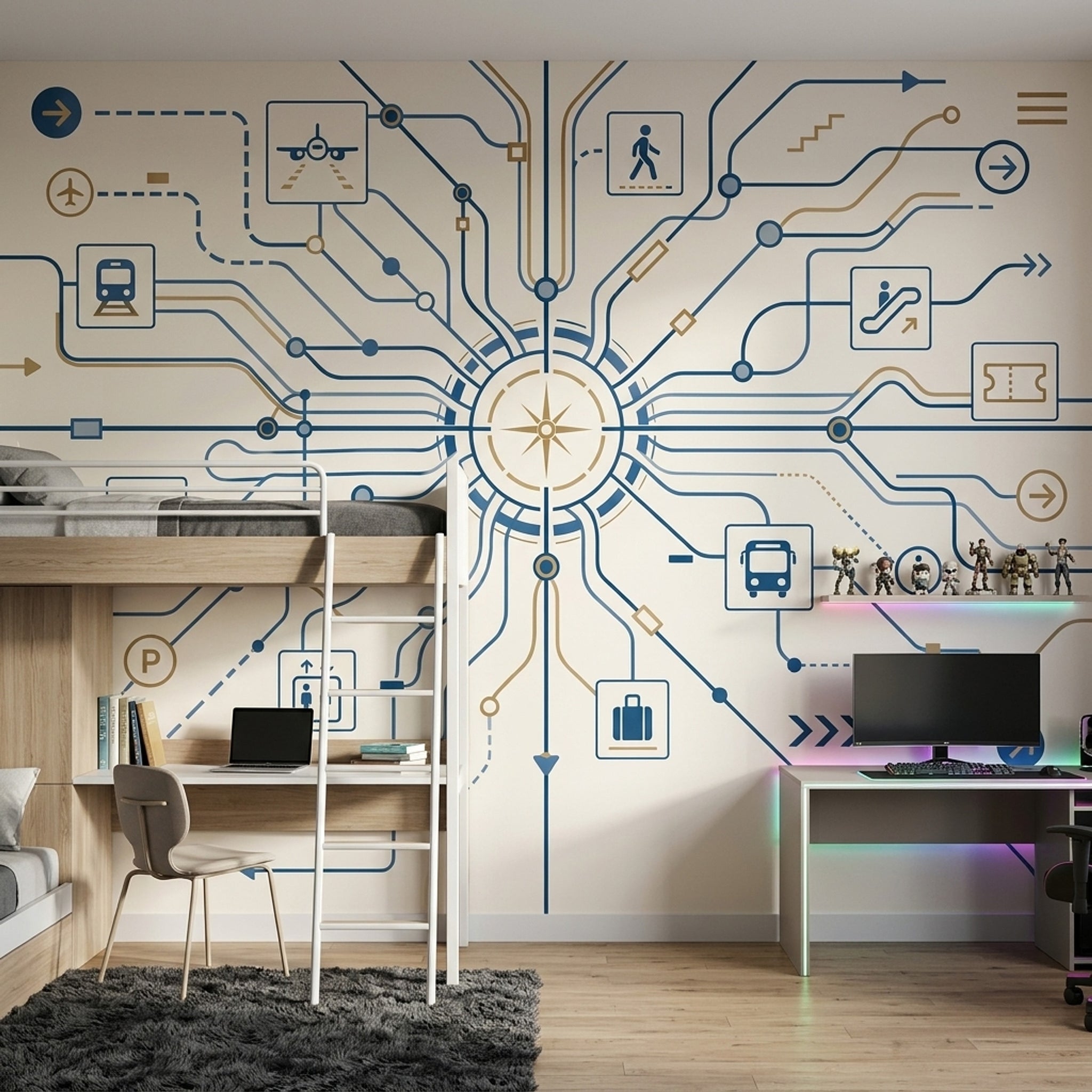 Transit Map Wallpaper Wayfinding Removable Geometric Lines Wall Decor