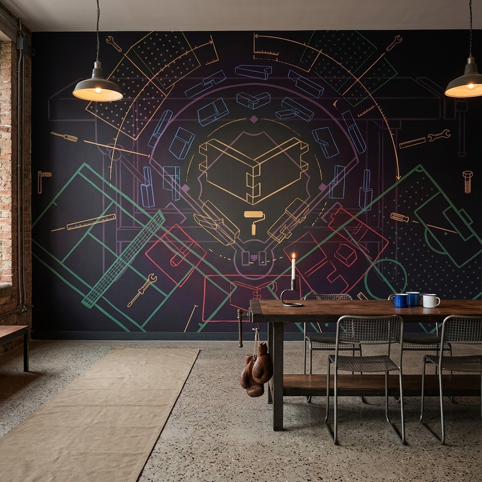 Blueprint Wallpaper Technical Drawing Industrial Removable Wall Decor