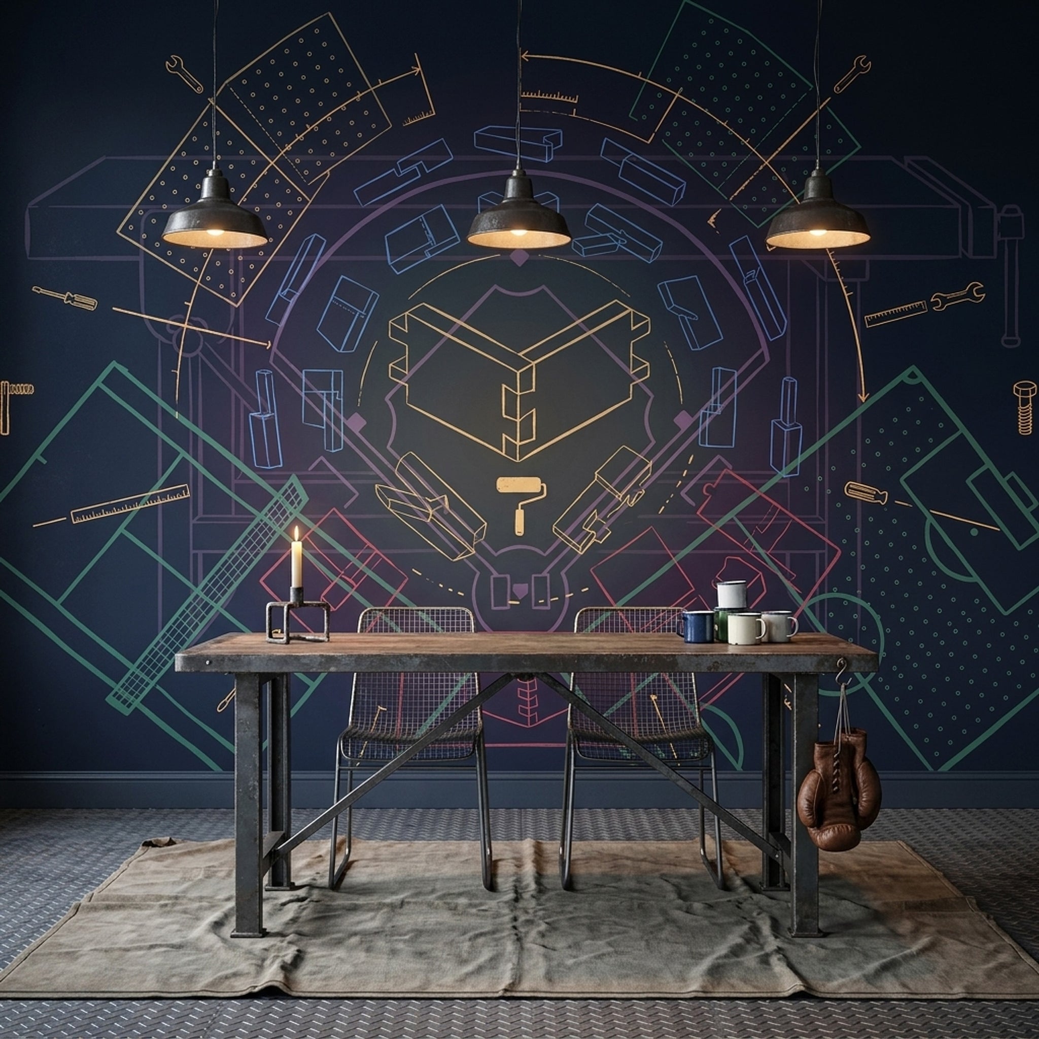 Blueprint Wallpaper Technical Drawing Industrial Removable Wall Decor